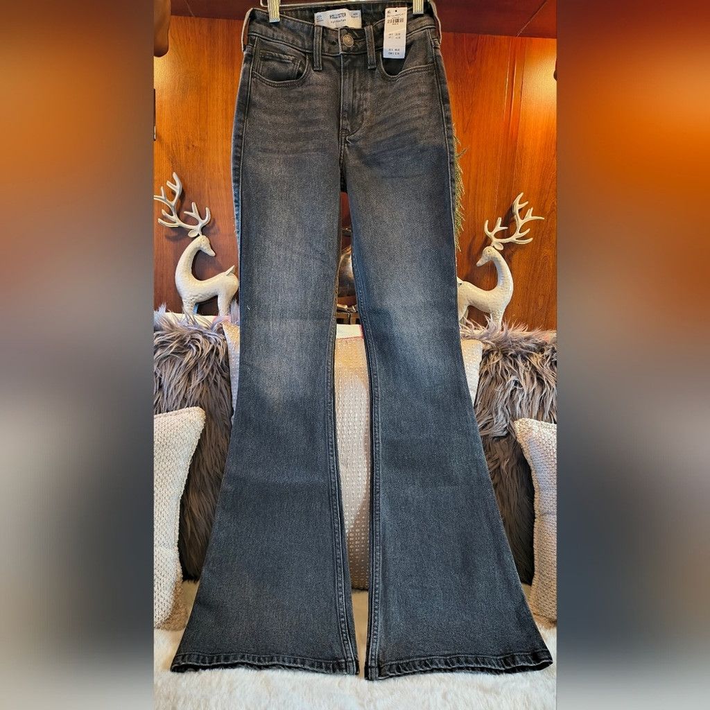 Hollister Hollister Dark Wash Black/Gray Flare Jeans NWT Size 23" - 1 Thumbnail