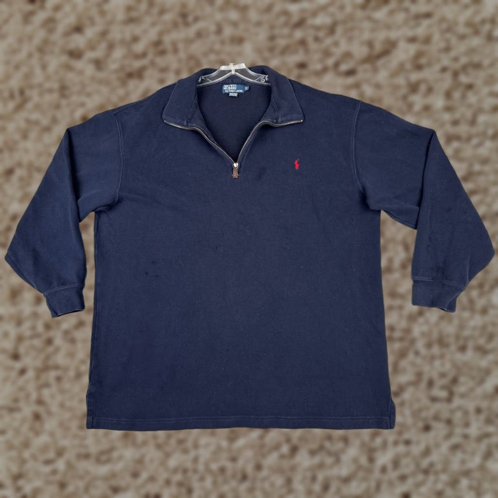 Ralph Lauren VINTAGE Polo Ralph Lauren Sweater Shirt Casual Men 2XLT Blue 1/4 Zip Mock Neck Pullover Embroidered Logo Chest 52 in Size US XXL / EU 58 / 5 - 1 Thumbnail