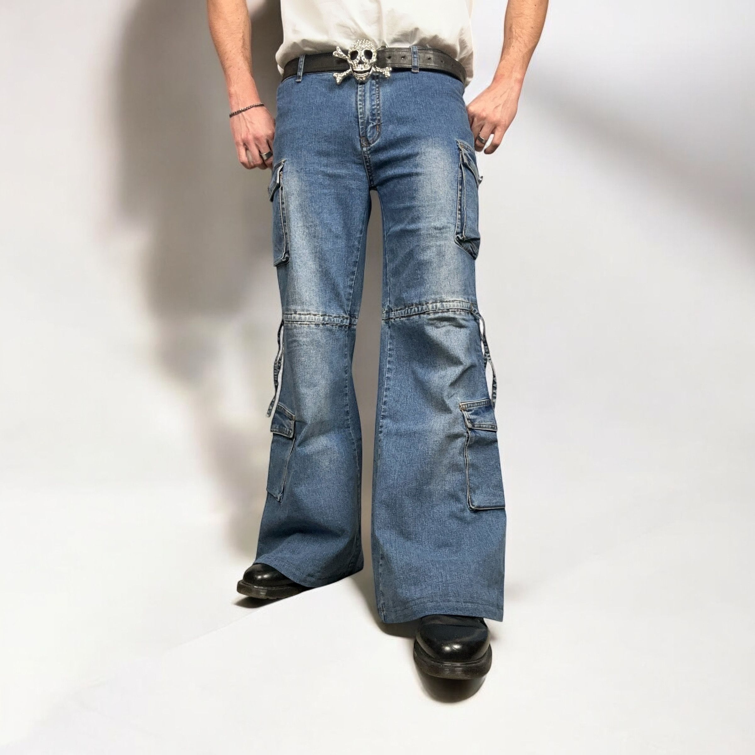Japanese Brand × Vintage Vintage y2k Ultra Flare Cargo Denim Pants Jeans Bootcut Wide Size US 32 / EU 48 - 3 Thumbnail