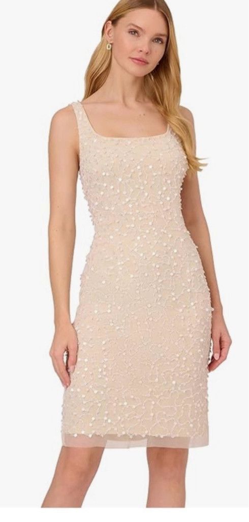 Women's Adrianna Papell Ivory/Pearl Beaded Dress Size 2