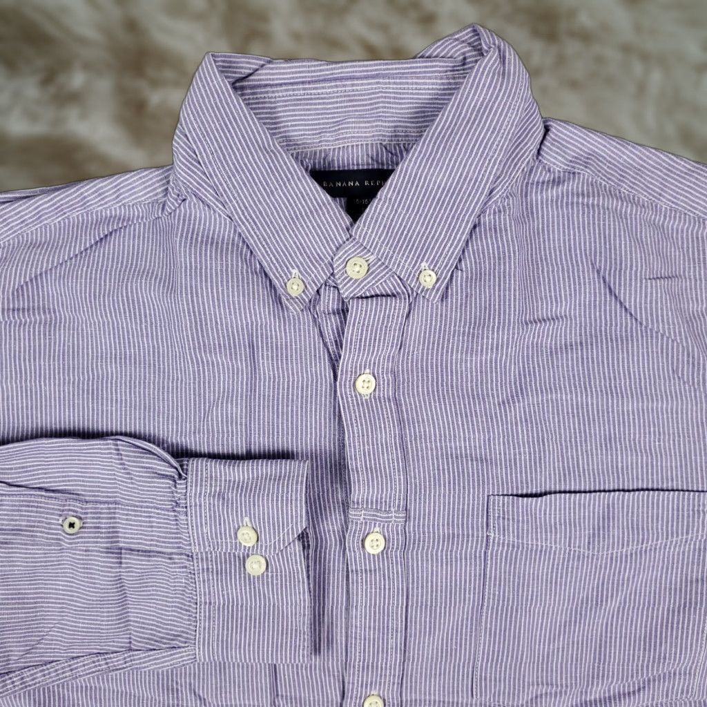 Banana Republic VINTAGE Banana Republic Purple Striped Mens Long Sleeve Button Up Shirt Size Large 16 Size US L / EU 52-54 / 3 - 1 Thumbnail