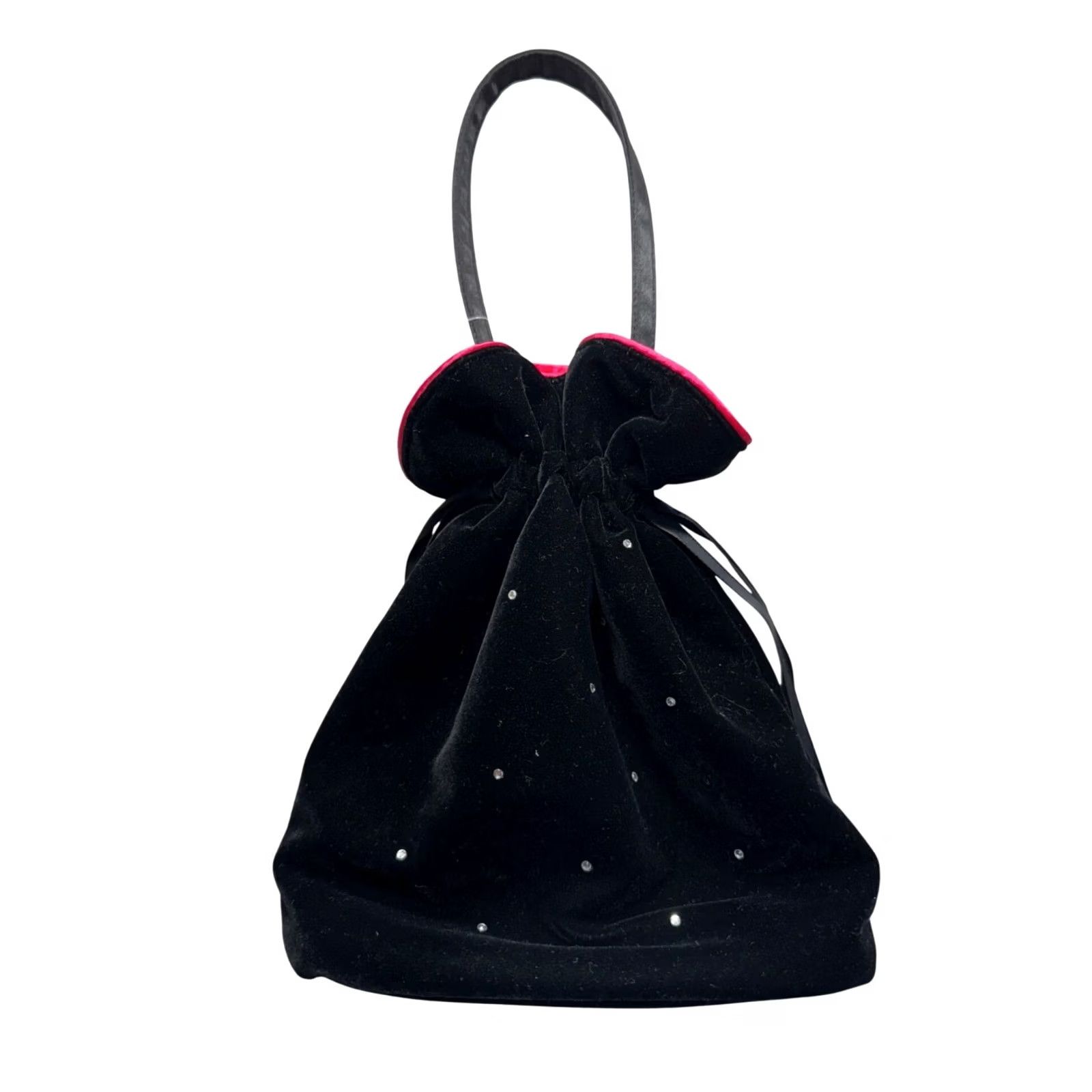 Victoria's Secret Victoria's Secret Bag Velvet Rhinestone Drawstring Satin Pink Lining Womens O/S Black Velvet Exterior Bag Size ONE SIZE - 2 Thumbnail