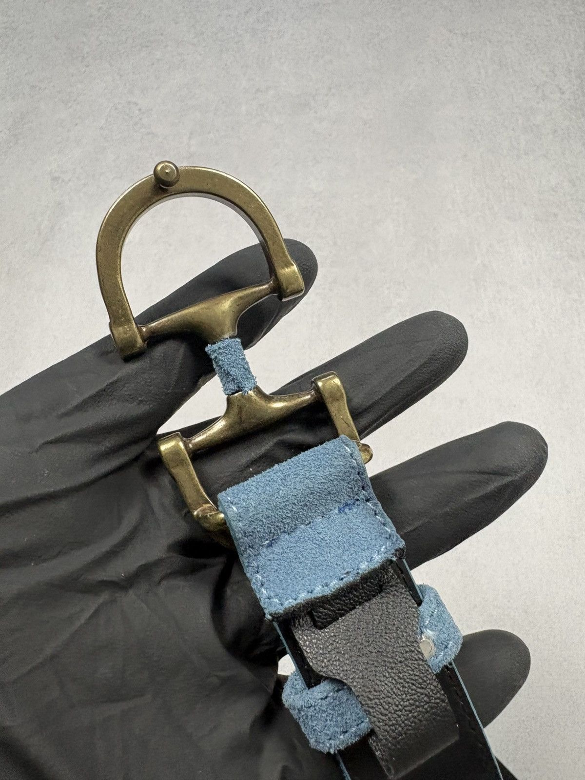 Purdey Purdey Suede Leather Belt Blue Horsebit Brass Buckle Luxury Size ONE SIZE - 14 Thumbnail