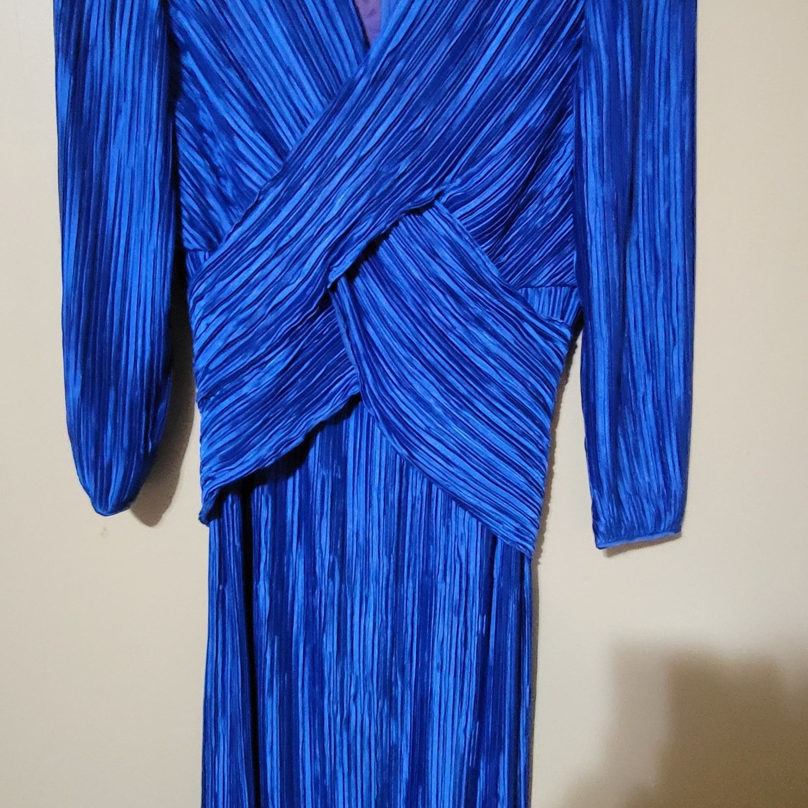 & Other Stories George F Couture Plisse Pleated Fortuny Cobalt Blue Gown Size XL / US 12-14 / IT 48-50 - 8 Thumbnail