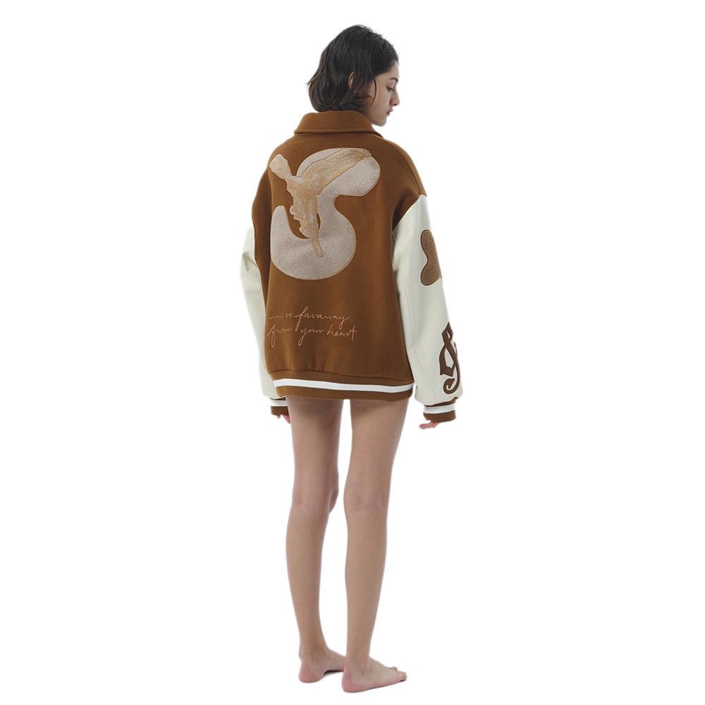 Other AIN’T SHY PE VS Jacket Off-White/Brown Wool Leather Varsity Size ONE SIZE - 2 Thumbnail