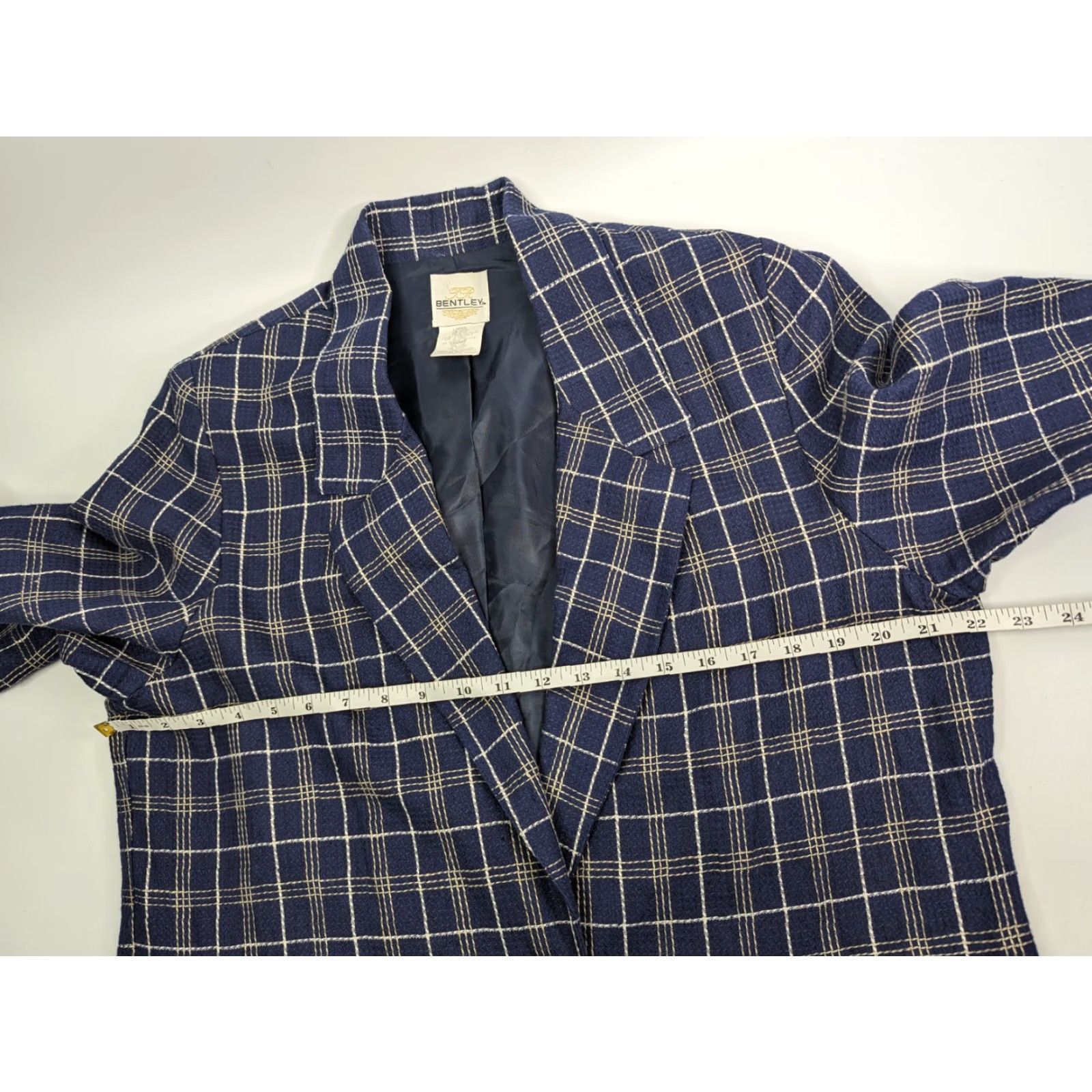 Vintage VINTAGE Bentley Blazer Light Weight Linen Jacket Plaid Blue Size Large one Button Ladies Blue Plaid Blazer Women L Jacket Linen Blazer Size L / US 10 / IT 46 - 6 Thumbnail