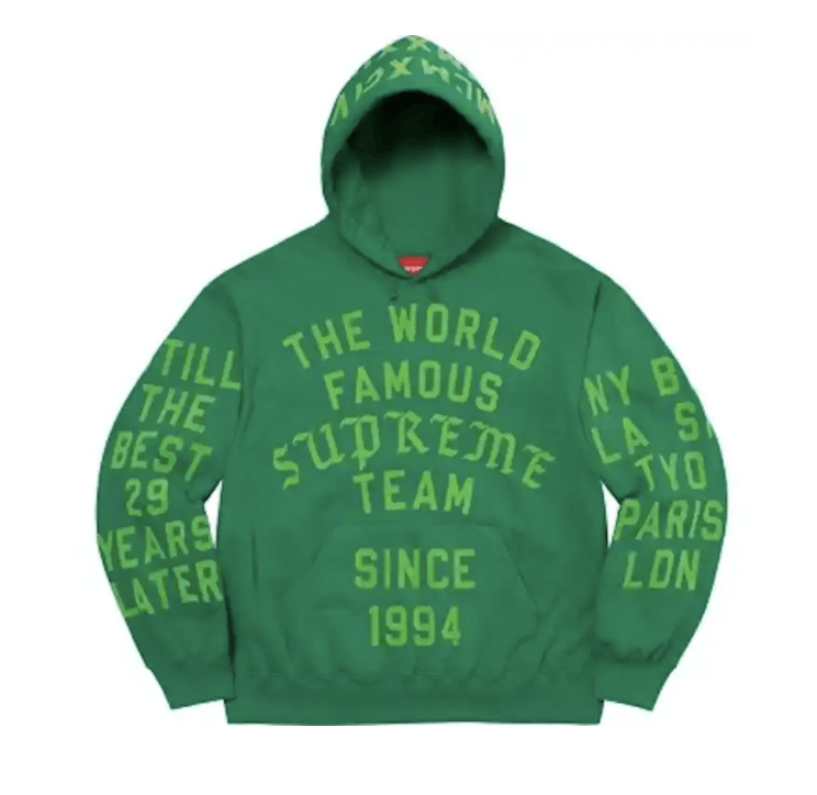 image of Supreme Team Flocked Hooded Sweatshirt Green Size Xl, Men's