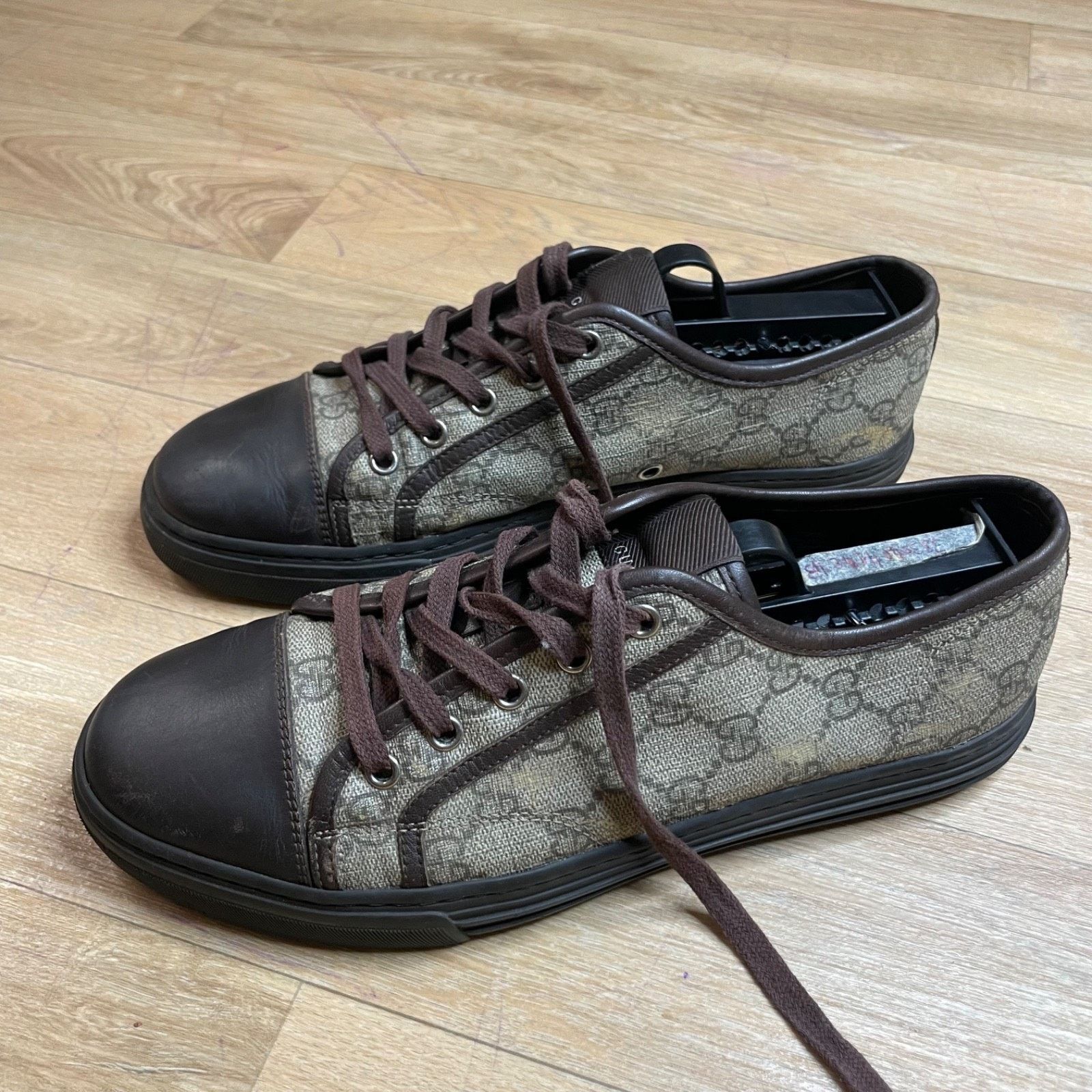 Gucci GUCCI Sneakers BROWN Leather low Top GG Monogram Canvas Size US 8 / EU 41 - 1 Thumbnail