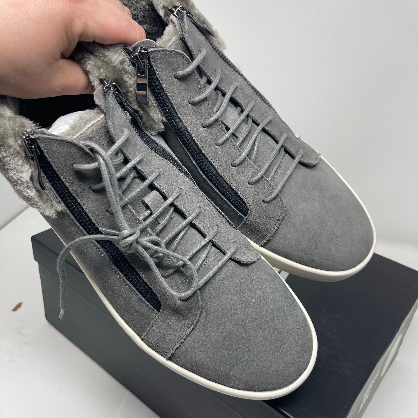 Other New RUSSELL PARK Oliver Faux Fur-Trim Suede Sneakers Grey 11 Size US 11 / EU 44 - 6 Thumbnail