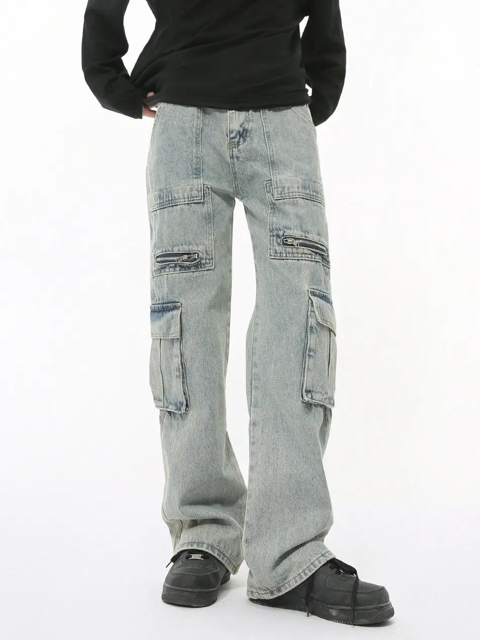 Japanese Brand Retro loose zipper patchwork pocket jeans Size US 32 / EU 48 - 3 Thumbnail