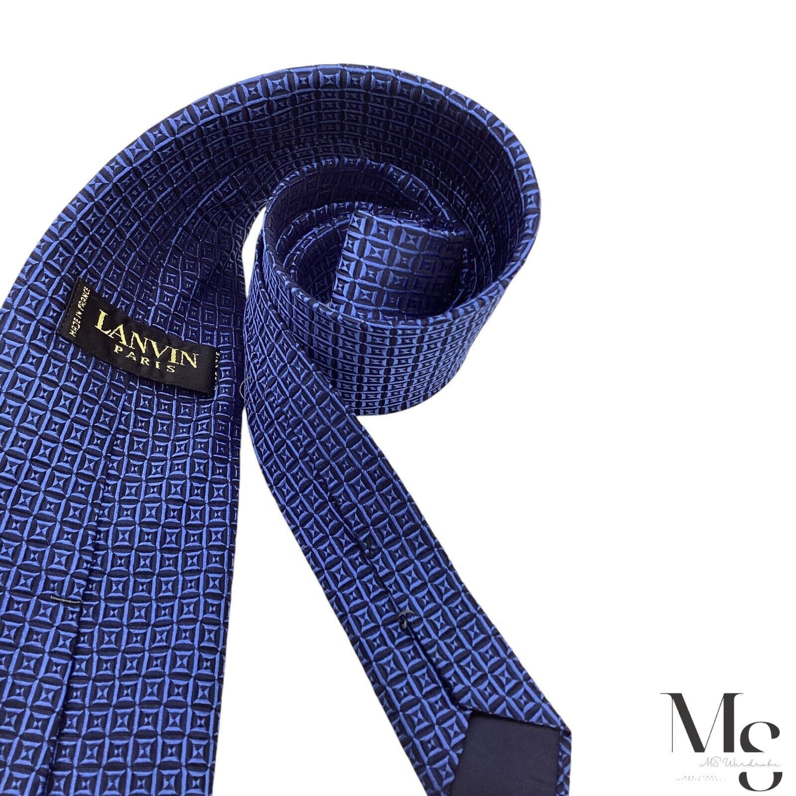 Lanvin LANVIN PARIS Blue Geometric Luxury Silk Tie Made In France W Size ONE SIZE - 4 Thumbnail