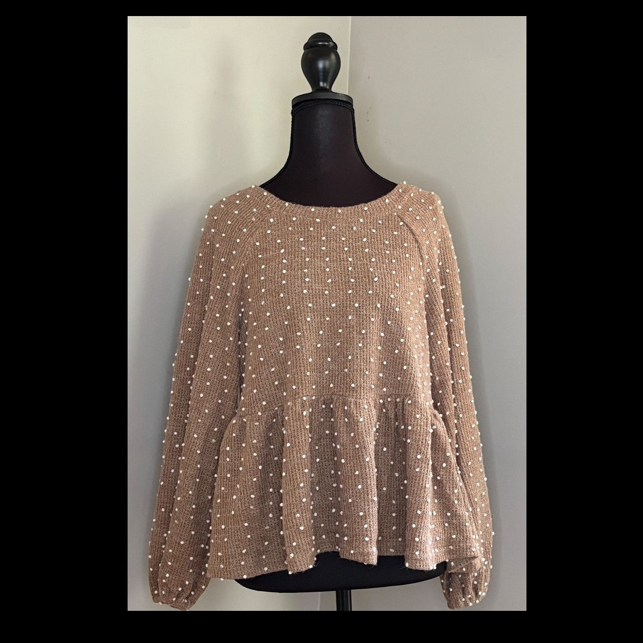 Anthropologie Blu Pepper Cream Peplum Blouse with Ruffle Polka Dot Details Size S / US 4 / IT 40 - 2 Thumbnail