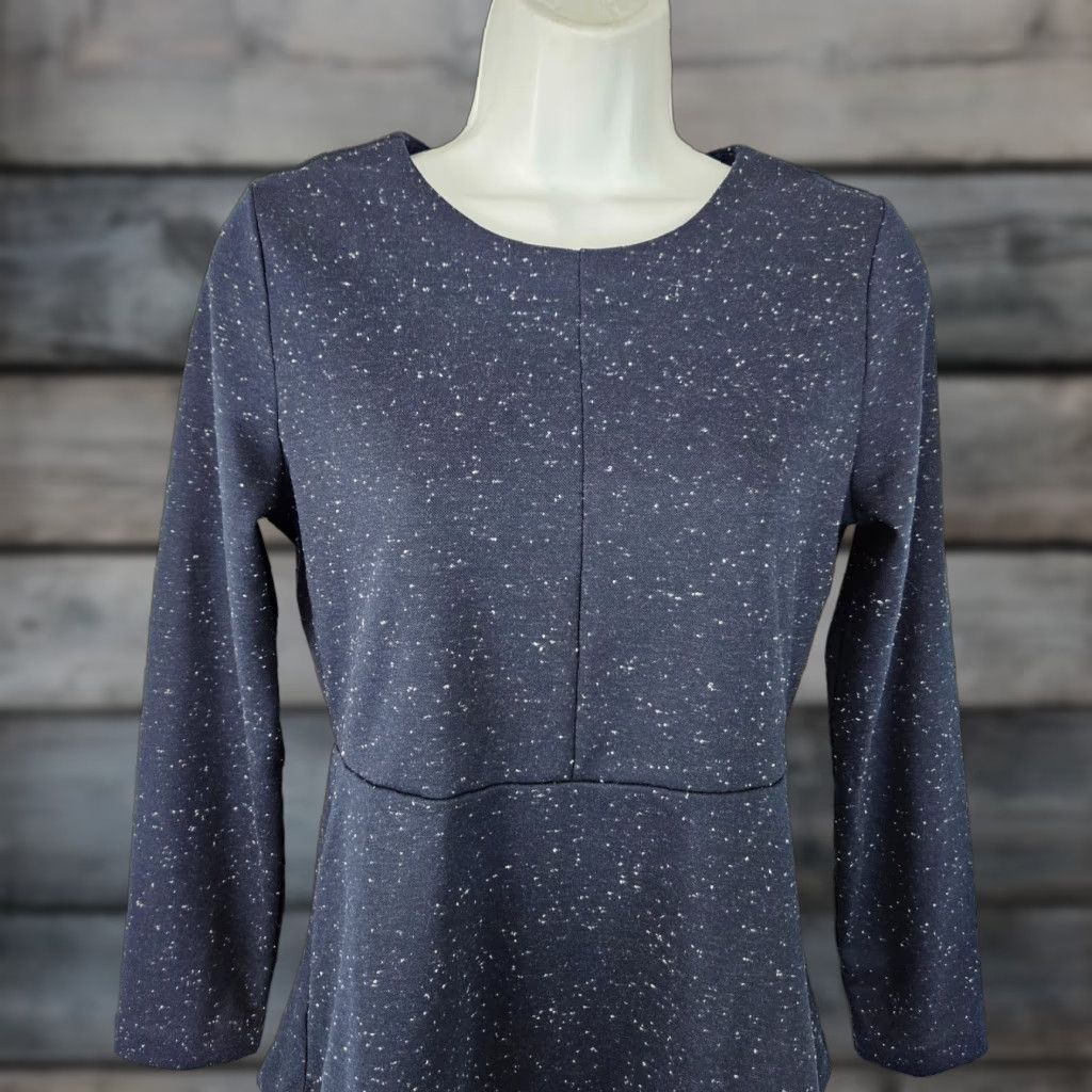 Ann Taylor Ann Taylor Womens Top Blouse XS Blue White Speckled Long Sleeve Peplum Size XS / US 0-2 / IT 36-38 - 1 Thumbnail