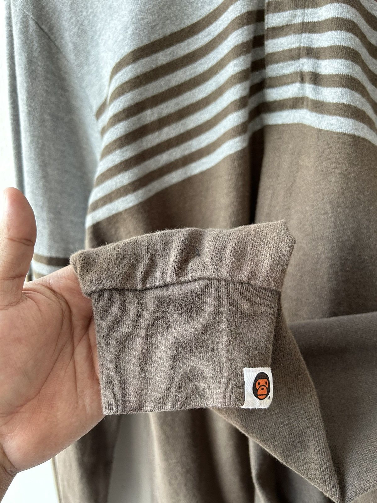 Bape Baby Milo Logo Brown Stripe Long Sleeve Size US S / EU 44-46 / 1 - 4 Thumbnail