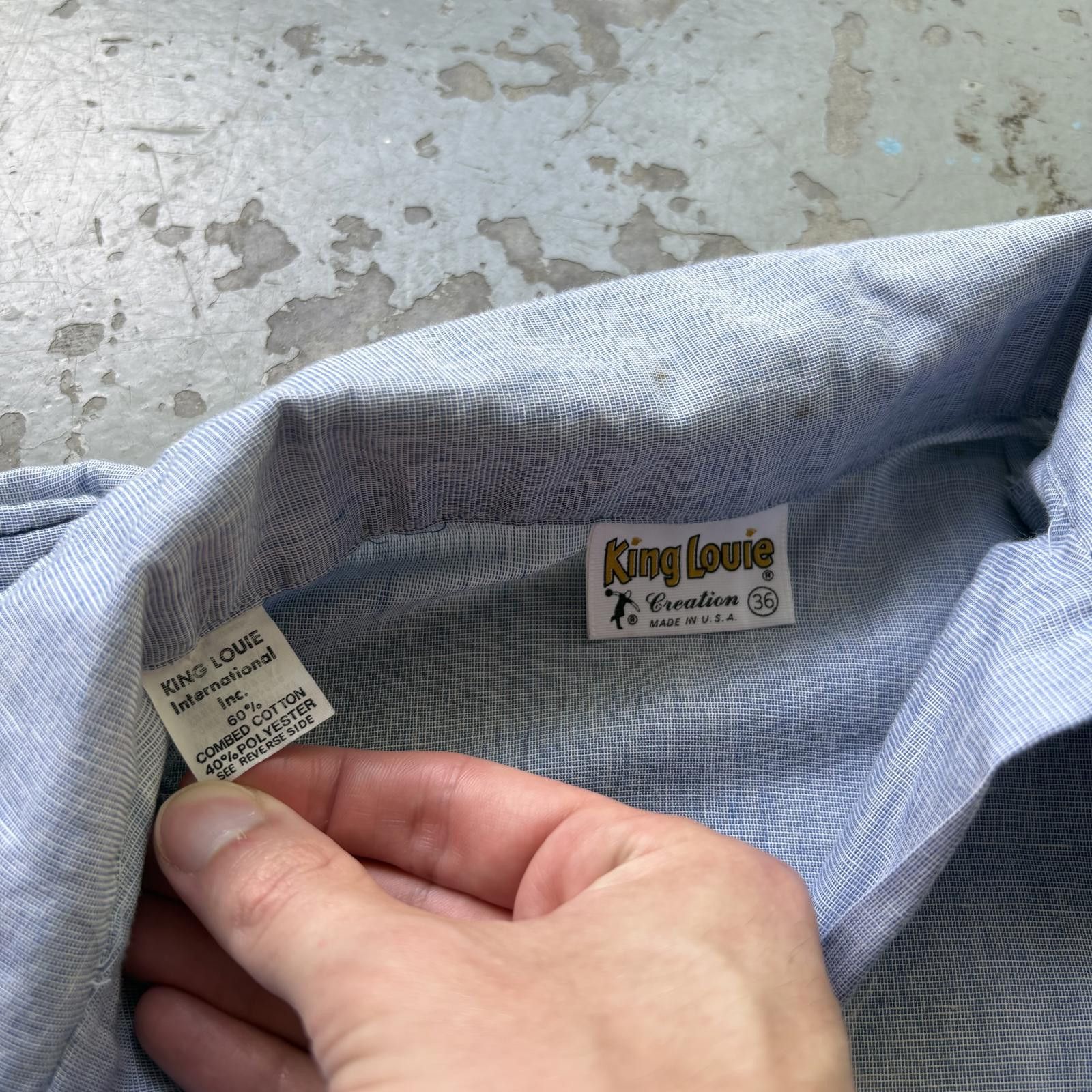 Vintage Vintage 70s King Louie Chambray Flock Aviation Bowling Shirt Size US L / EU 52-54 / 3 - 4 Thumbnail