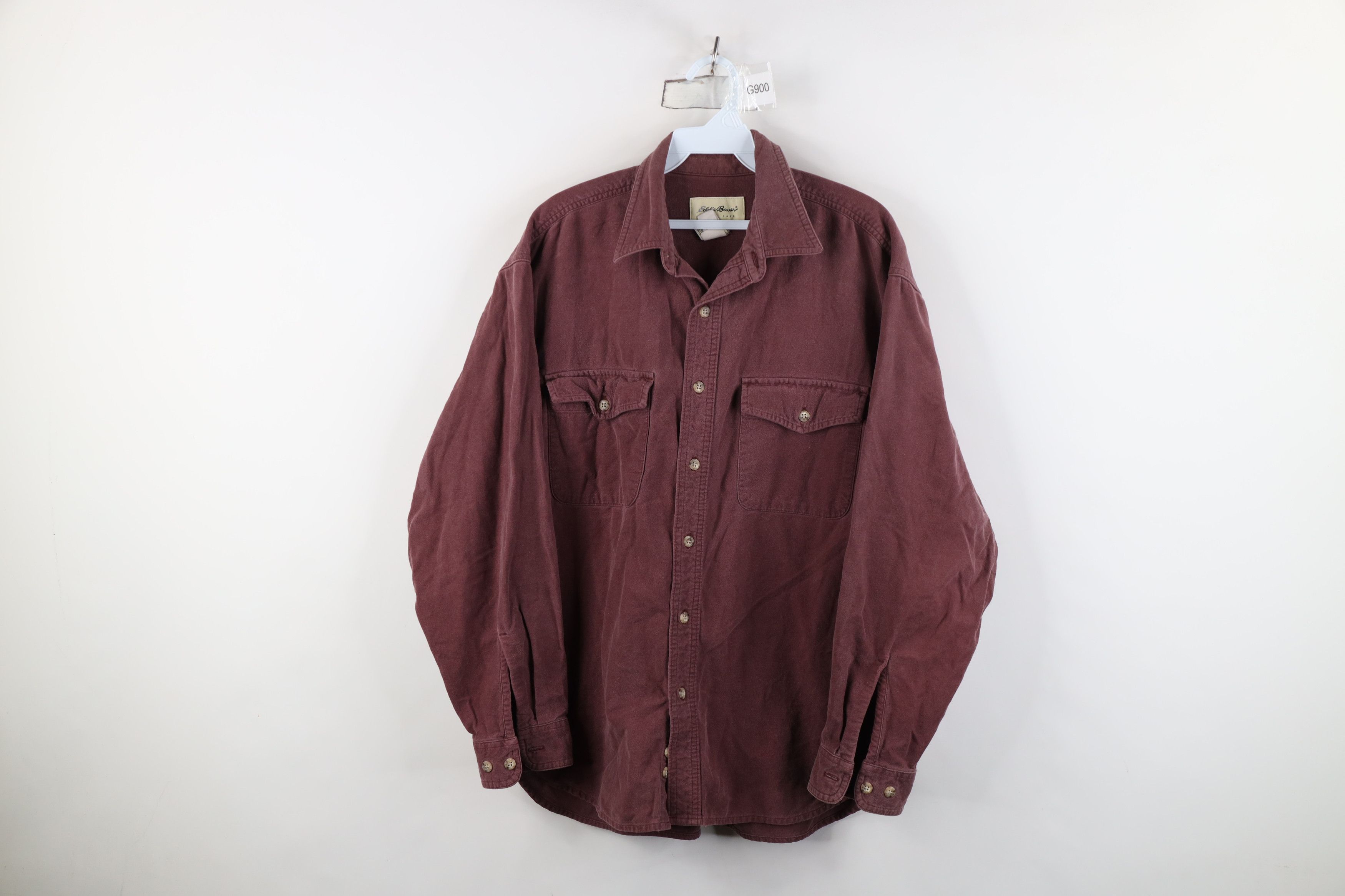 Eddie Bauer Vintage 90s Eddie Bauer Chamois Cloth Button Shirt Maroon Size US M / EU 48-50 / 2 - 1 Thumbnail