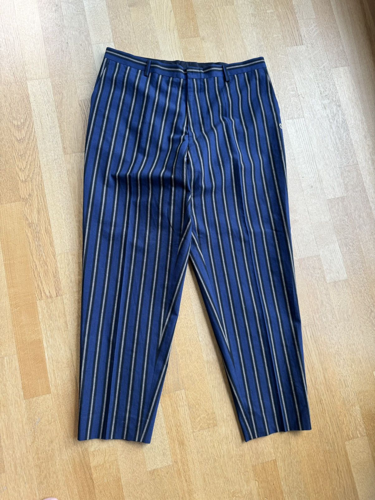 image of Etudes 450$ Woven Striped High Waist Pants in Blue, Men's (Size 36)