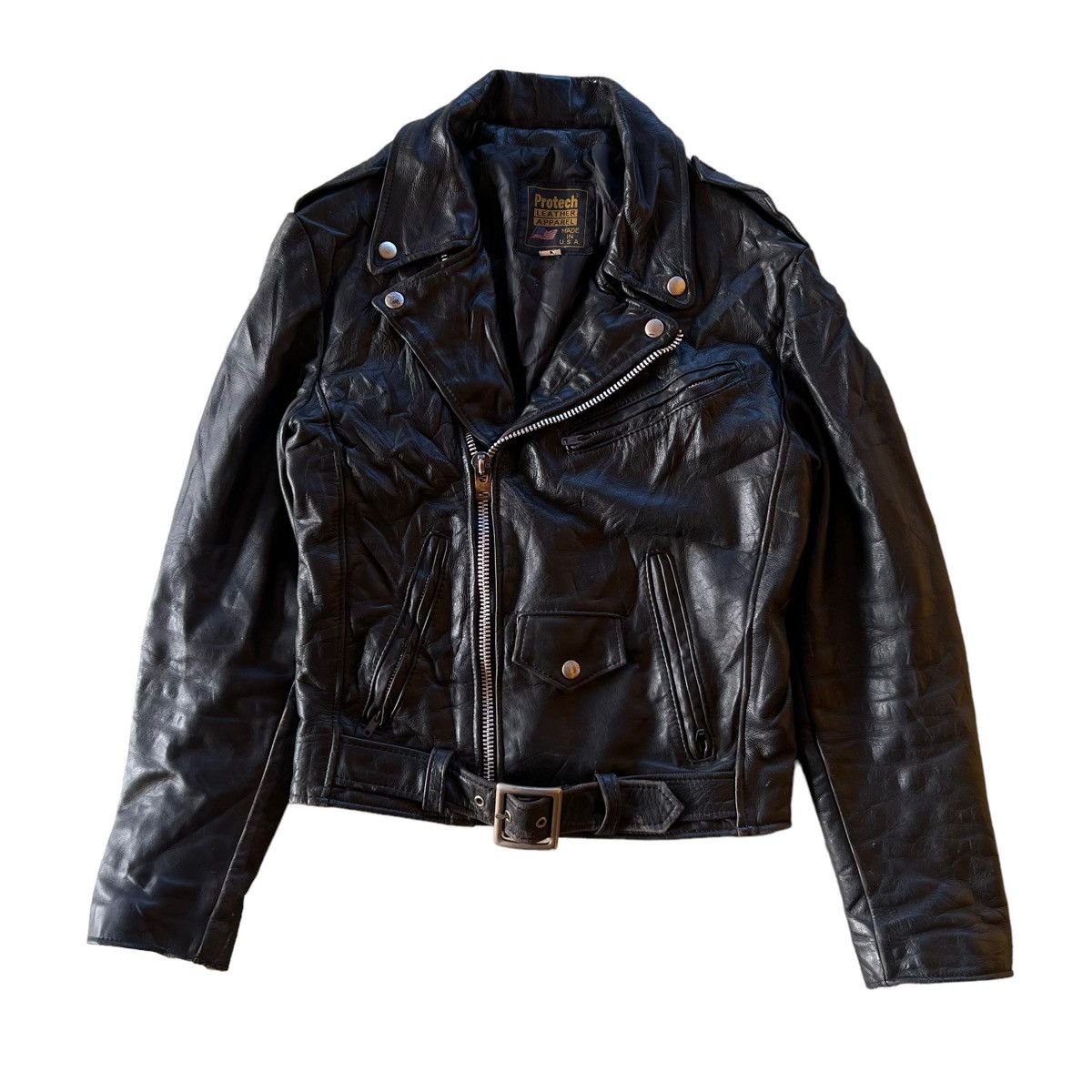 Vintage 🔥VTG LEATHER BIKER JACKET DOUBLE BREAST PROTECH APPAREL Size US M / EU 48-50 / 2 - 1 Thumbnail