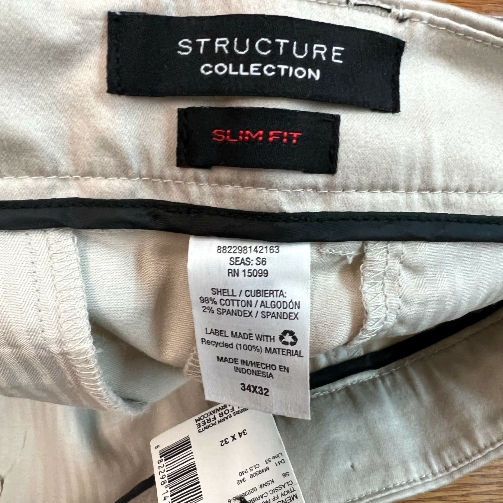 Vintage Structure Collection Mens Mid Rise Slim Fit Classic Beige Dress Pants 34X32 Size US 34 / EU 50 - 7 Thumbnail