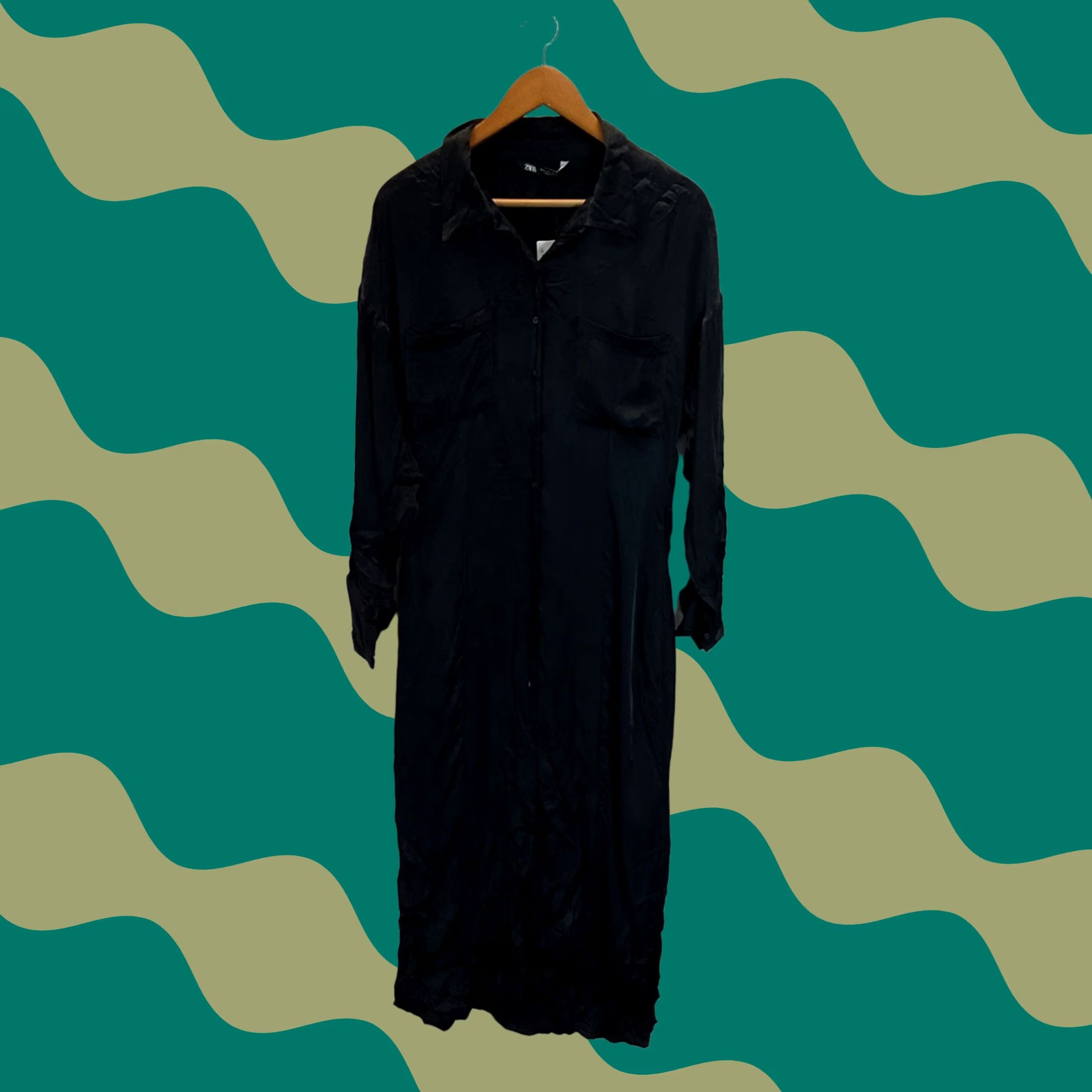 zara black satin shirt dress NWT ZARA Rhinestone Button Satin Mini Shirt Dress in Black WOMEN'S SMALL