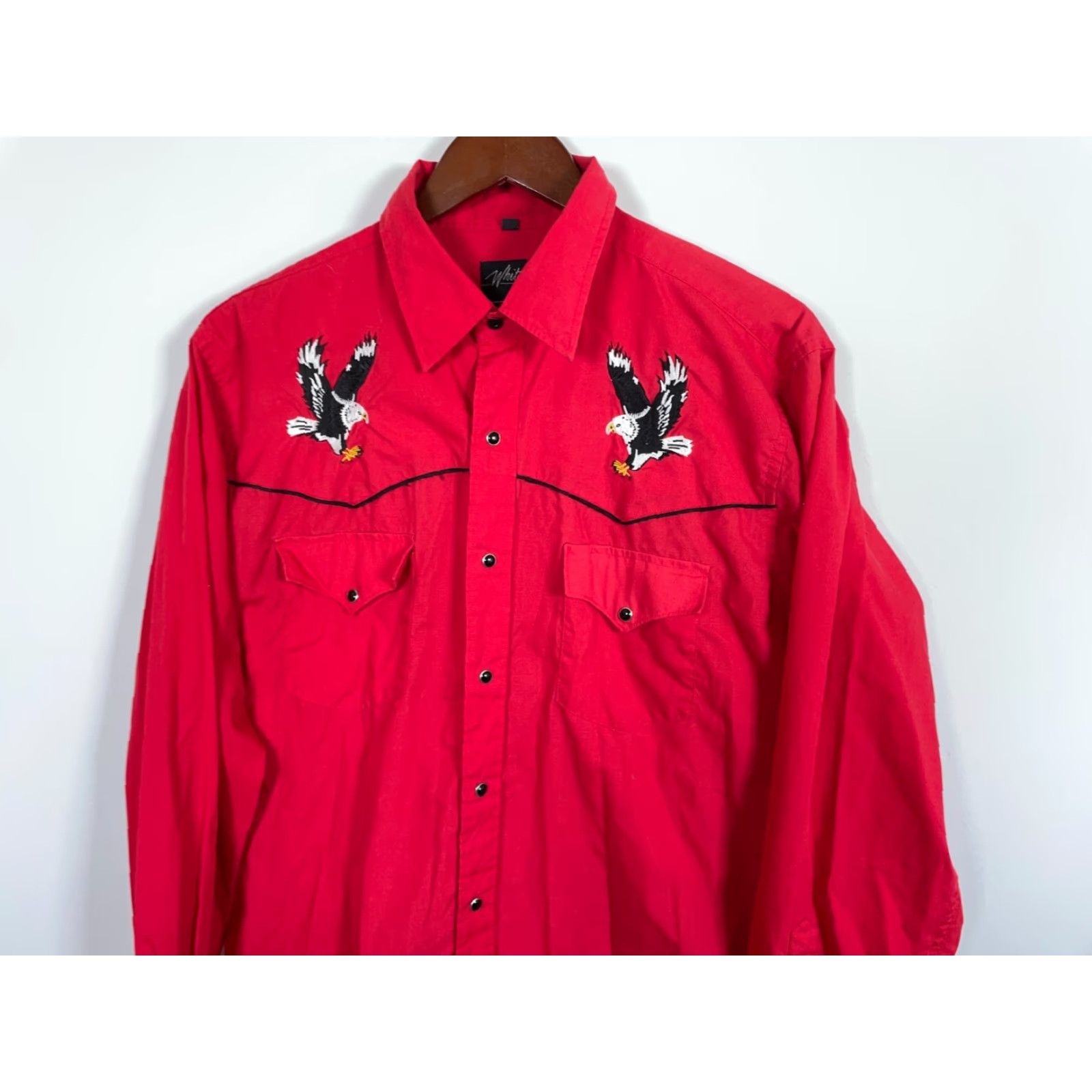 Vintage White Horse Eagle Embroidery Western Shirt Mens Large Red Pearl Snap Cotton Blend Size US L / EU 52-54 / 3 - 4 Thumbnail