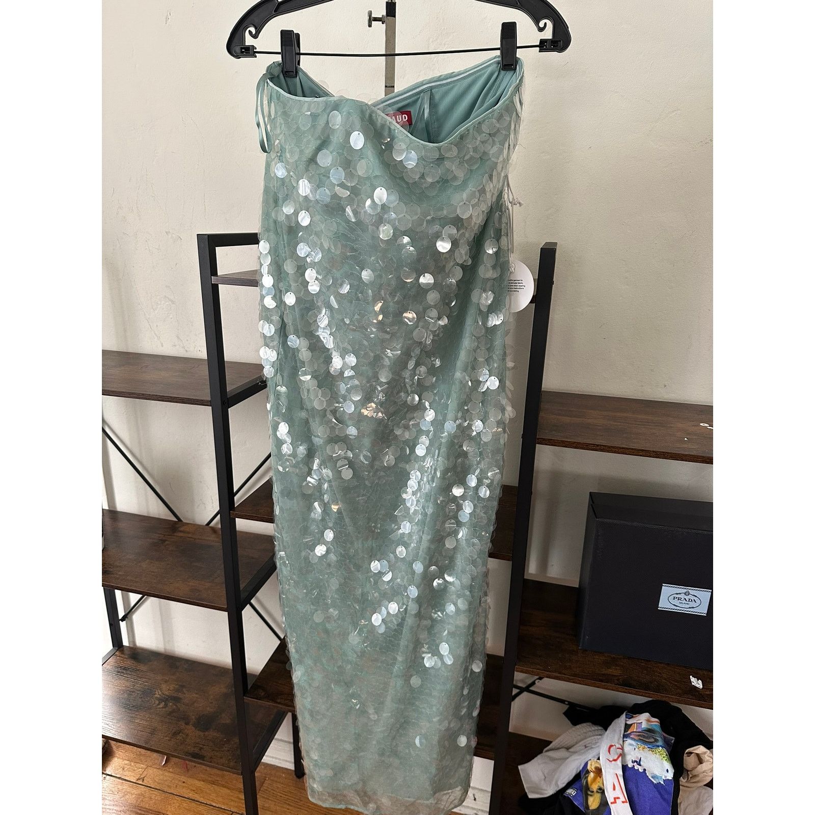 Staud STAUD Casey Sequined Strapless Maxi Dress Mist 10 Size L / US 10 / IT 46 - 1 Thumbnail