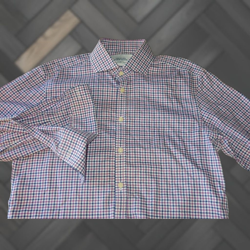 Charles Tyrwhitt VINTAGE Charles Tyrwhitt Men's Dress Shirt Plaid Extra-Slim Fit Long Sleeve Purple 16.5 Men Size 42R - 1 Thumbnail