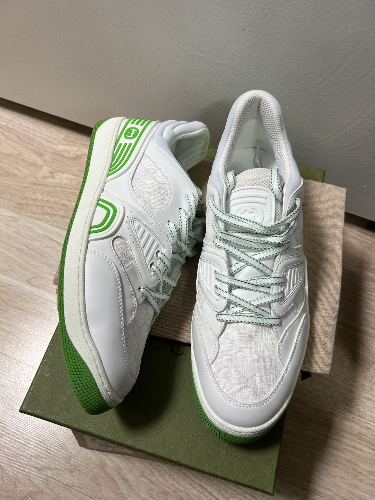 Gucci Gucci Basket Low White Demetra Green Size US 12.5 / EU 45-46 - 8 Thumbnail