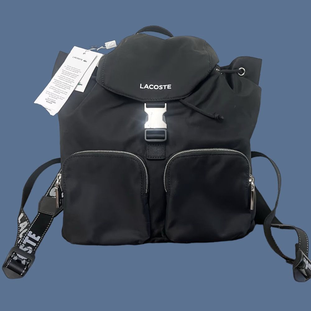 Lacoste NWT Lacoste Women’s Solid Black Nylon Backpack Cinch Flap Bag Size ONE SIZE - 1 Thumbnail