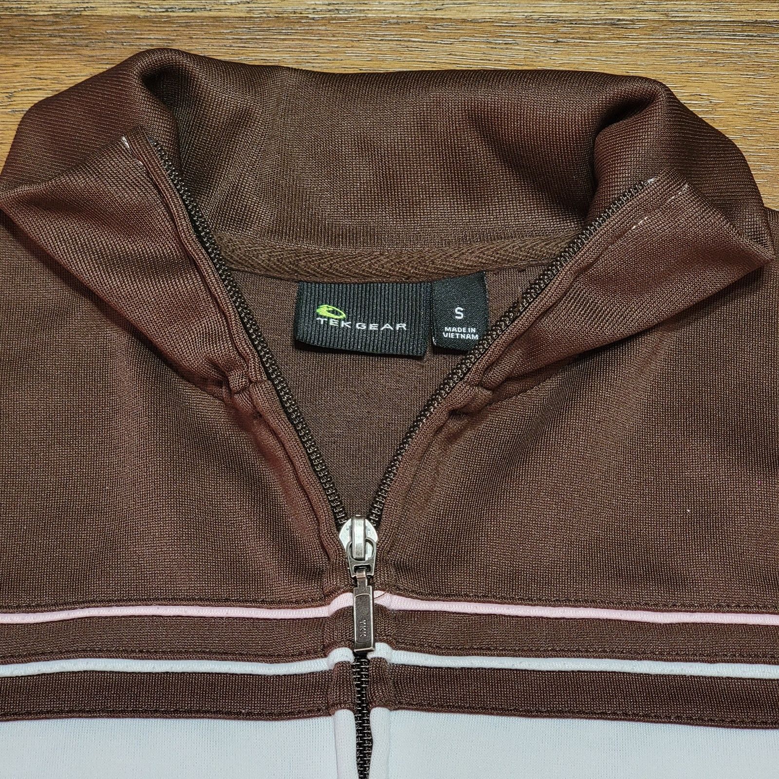 Tek Gear Tek Gear Brown & White Athletic Full Zip Jacket - Size Small Size S / US 4 / IT 40 - 2 Thumbnail
