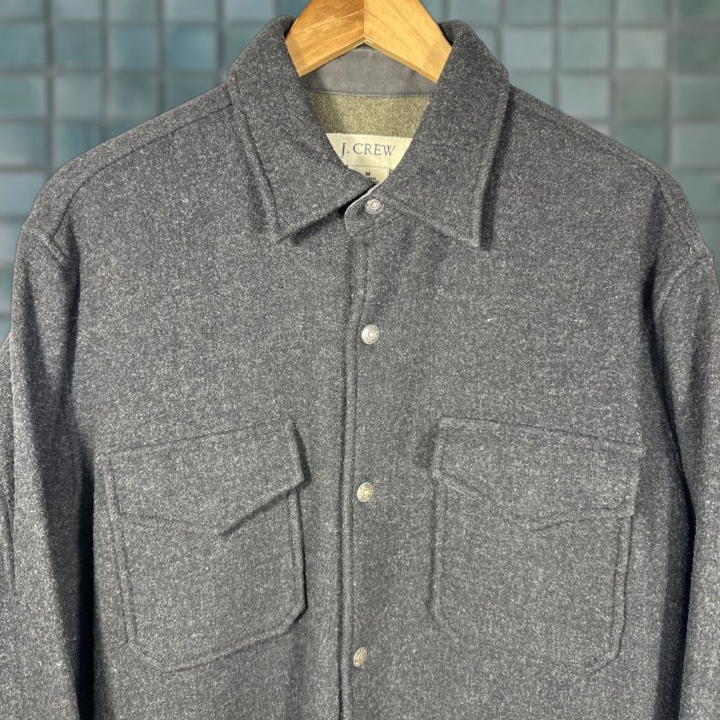 J.Crew VINTAGE J.CREW Shacket Shirt Mens Medium Gray Wool Snap Shacket Collared Pockets Heavyweight Outdoor Classic 90s (Hong Kong) Size US M / EU 48-50 / 2 - 1 Thumbnail