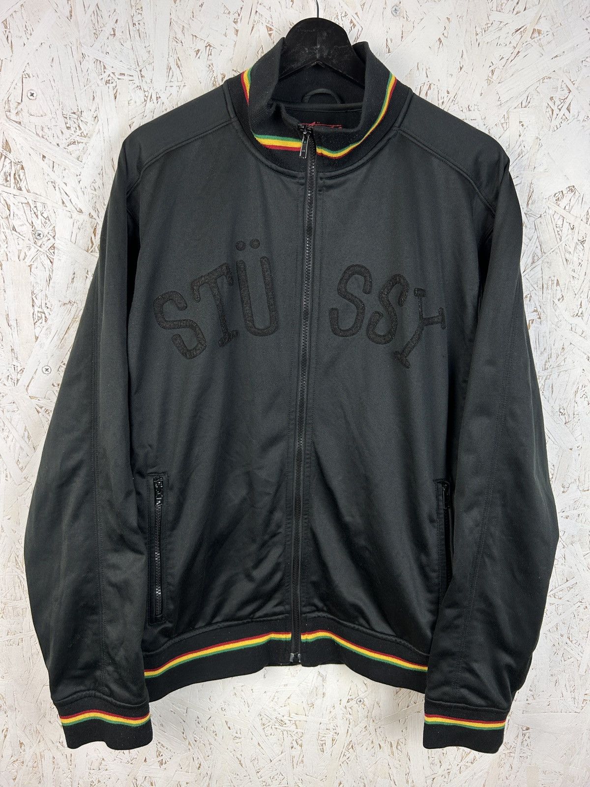 Vintage Rasta Stussy Tracksuit Jacket In Black Weed 420
