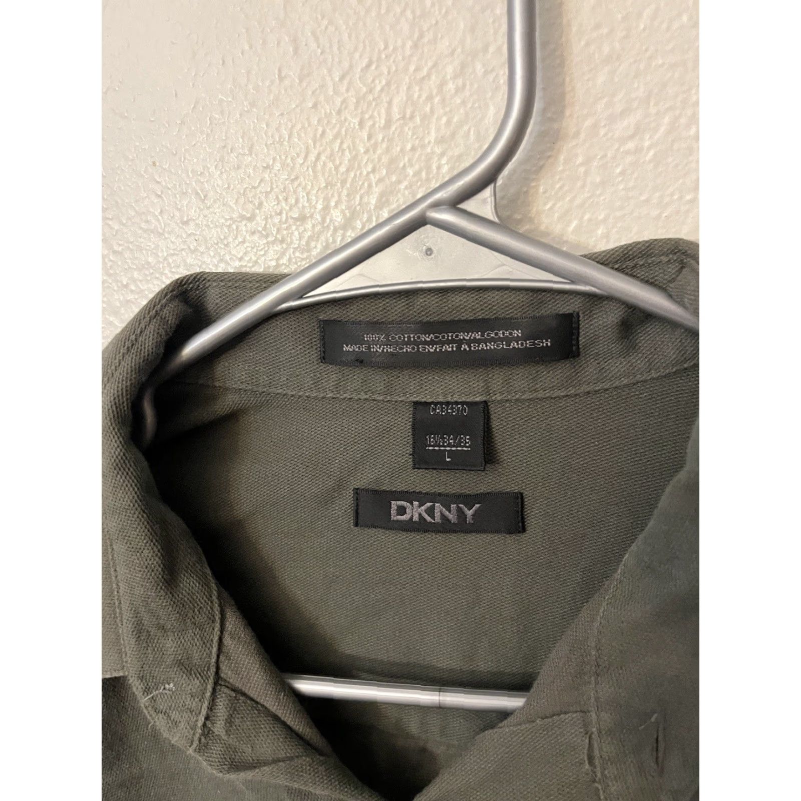 DKNY DKNY Dress Shirt Long Sleeve Button Solid 100% Cotton Gray Mens Large Slim Fit Shirt Size 42R - 3 Thumbnail