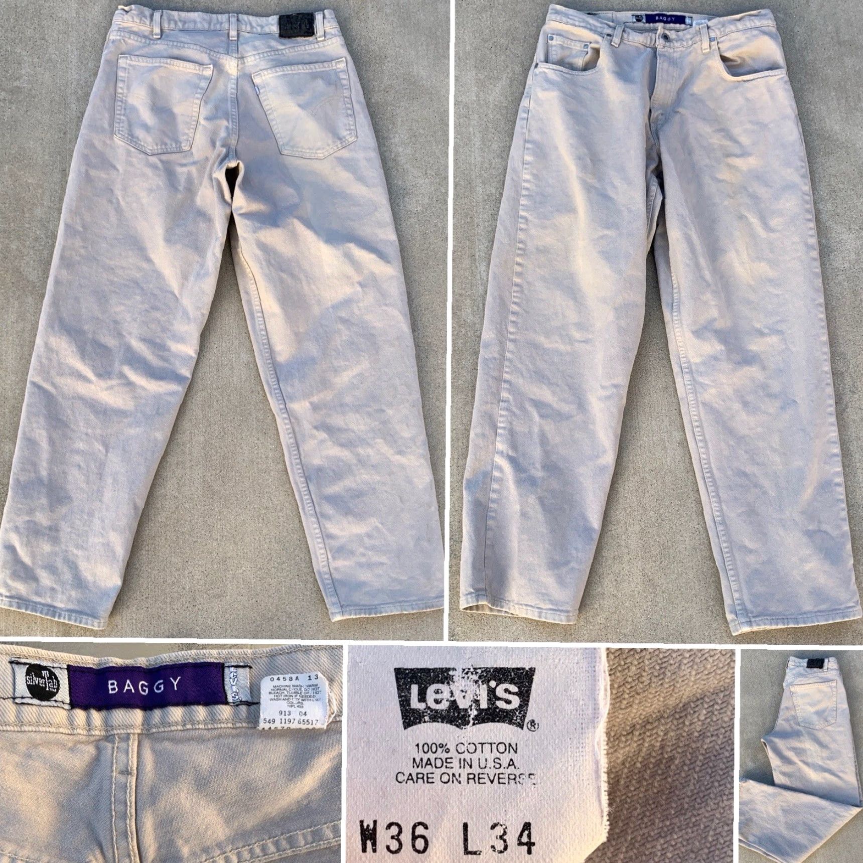 Vintage VINTAGE Levi’s silverTab Baggy Jeans Beige W 36 L 34 Made In USA Size US 36 / EU 52 - 2 Thumbnail