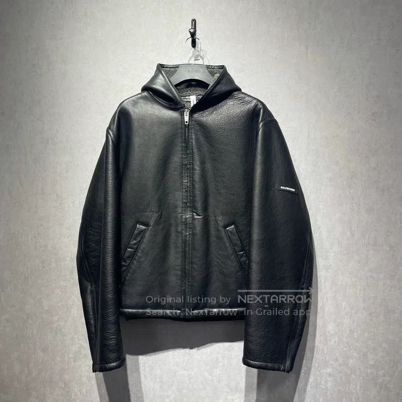 Balenciaga Balenciaga Patch Logo Hooded Leather Jacket Size US S / EU 44-46 / 1 - 1 Thumbnail