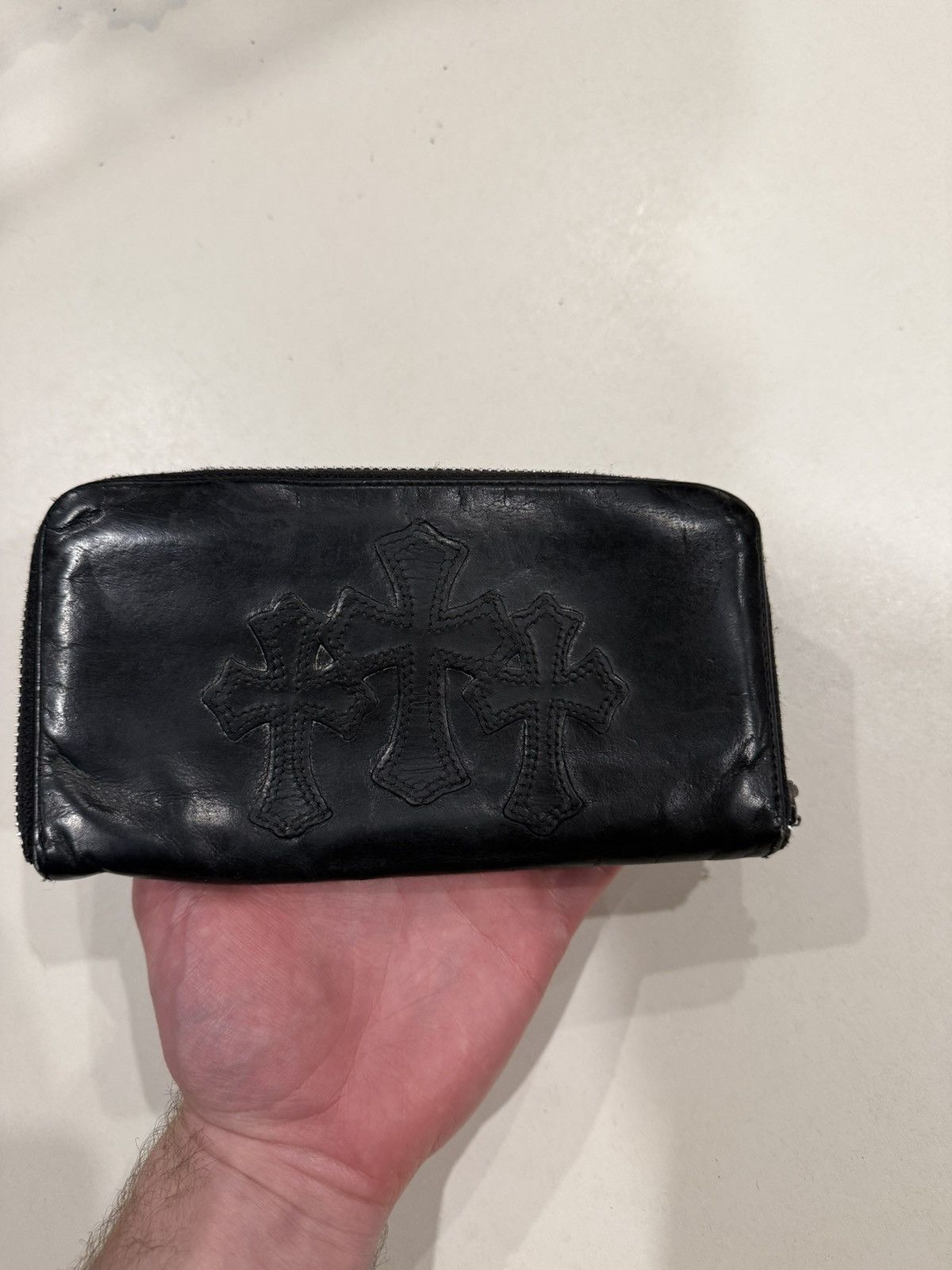 Chrome Hearts Chrome Hearts 3 Cemetery Cross Black Leather Zip Wallet Gold Size ONE SIZE - 15 Thumbnail