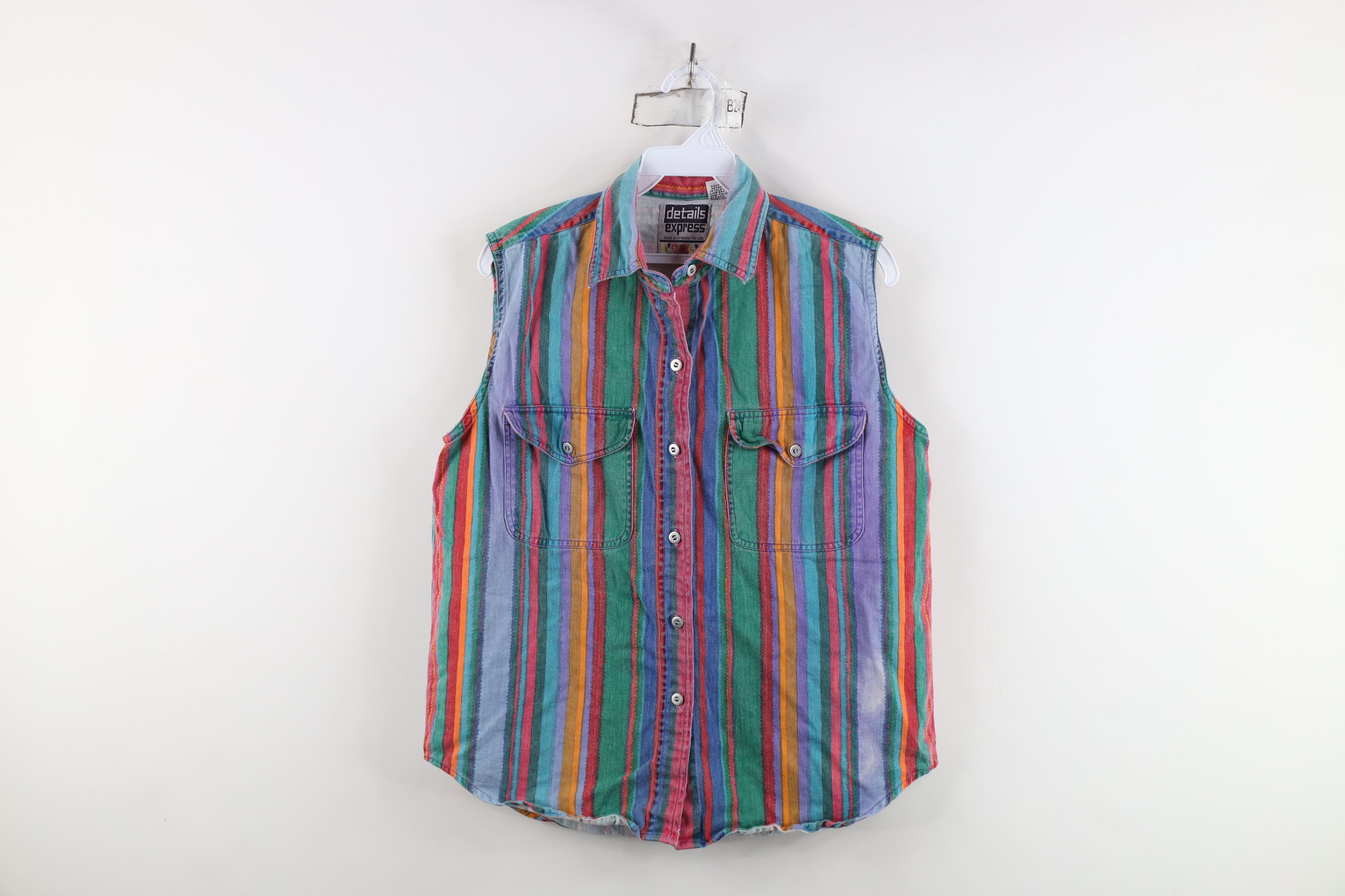 Vintage Vintage 90s Streetwear Striped Sleeveless Button Shirt Size S / US 4 / IT 40 - 1 Thumbnail
