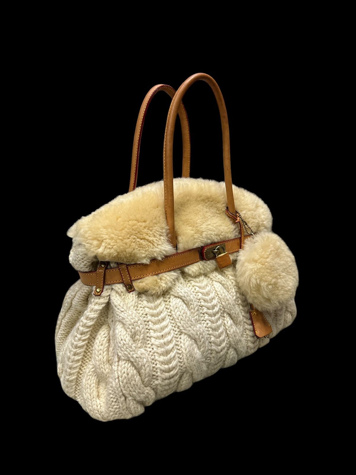 Handmade MONTEROSA CABLEKNIT SHEEPSKIN HANDMADE BIRKIN STYLE HANDBAG Size ONE SIZE - 3 Thumbnail