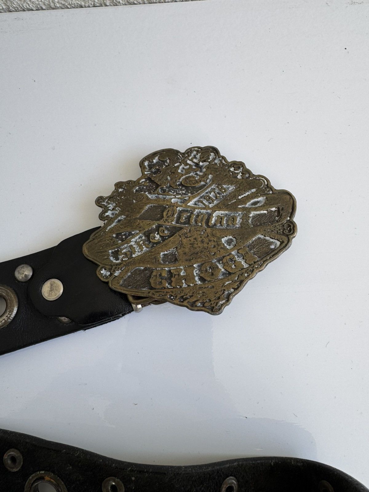 Vintage Vintage Biker Leather Belt Eagle Buckle Studded Black Size ONE SIZE - 3 Thumbnail