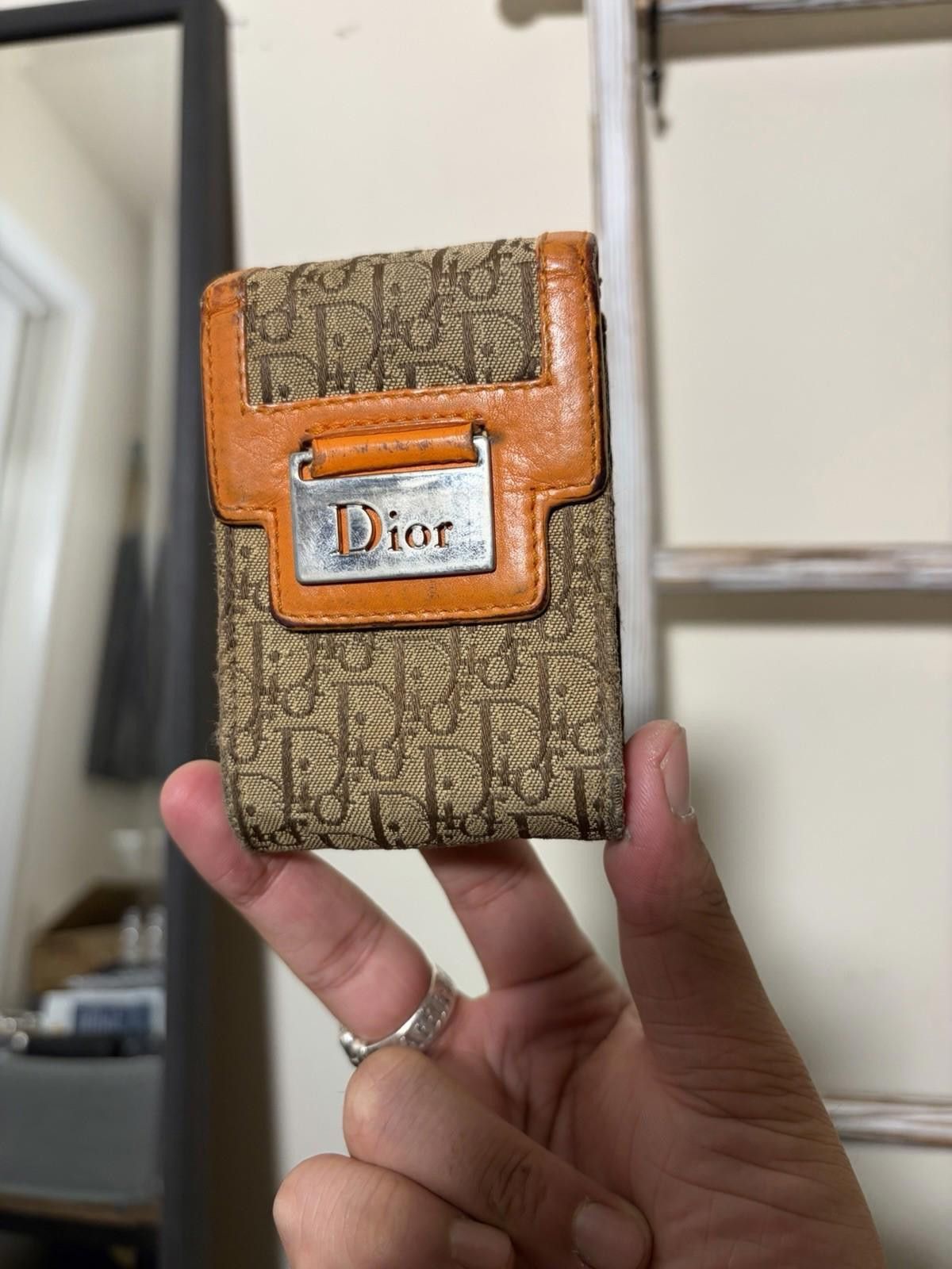 Vintage Christian Dior Sturdy Canvas Leather Cigarette Case