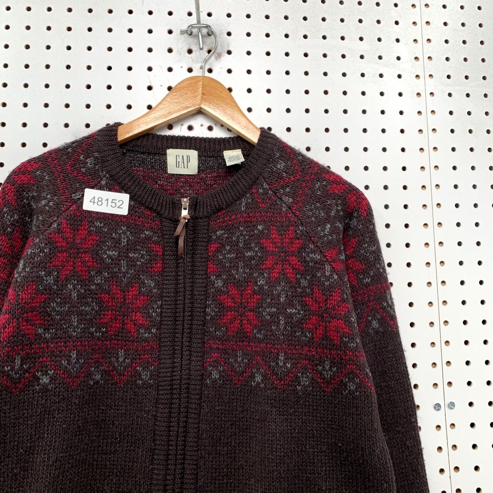 Gap VINTAGE GAP Wool Cardigan Sweater Zip Womens M Brown Nordic Snowflake Size M / US 6-8 / IT 42-44 - 6 Thumbnail