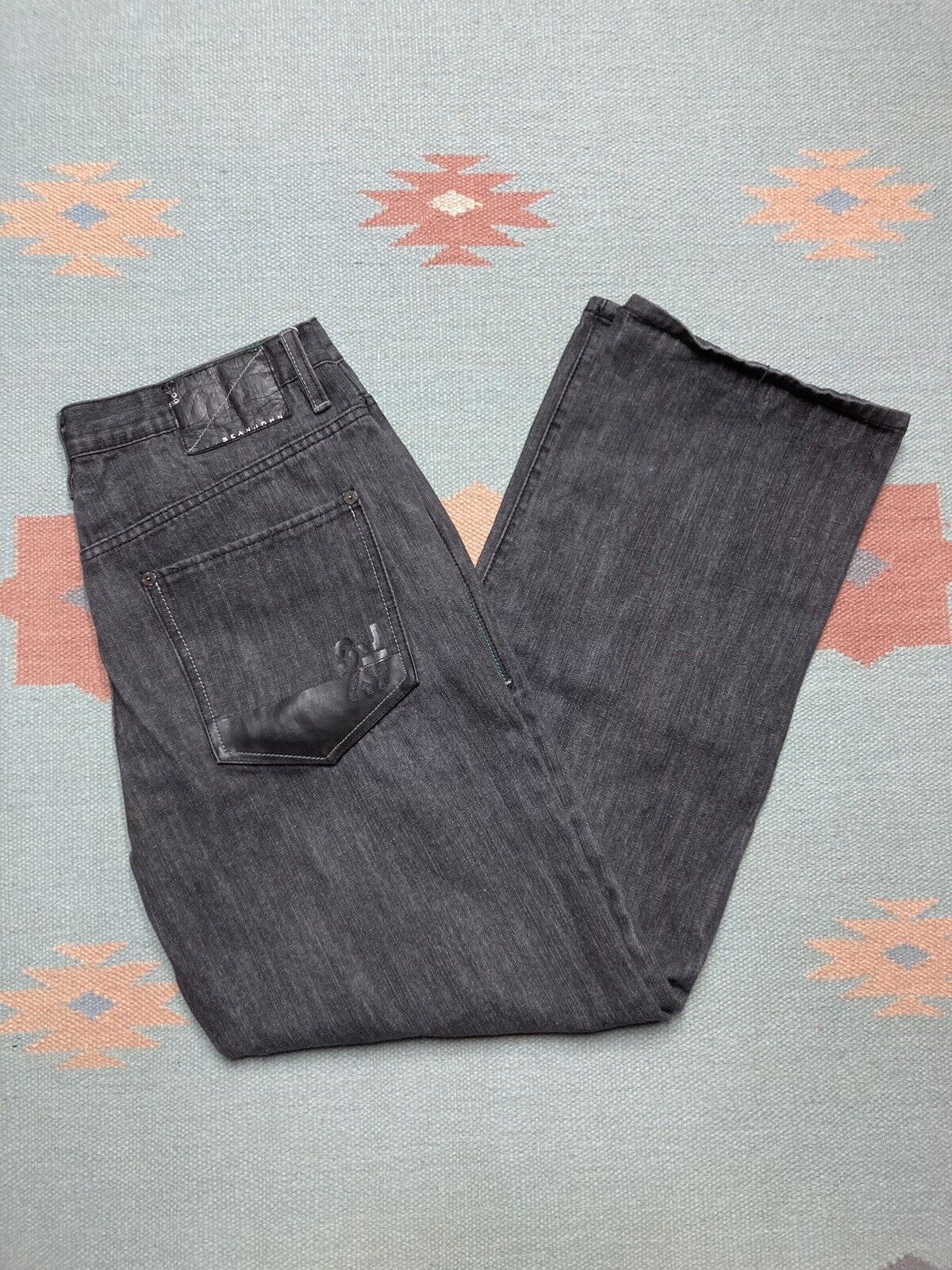 Jean Vintage JNCO Seven 7 Taille 34x32 - Coupe Baggy Large Années 2000, Bleu Délavé, Brodé