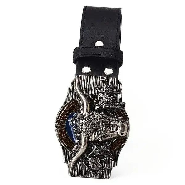 Japanese Brand Skull Bull Ox Horn Men Leather Belt Size ONE SIZE - 4 Thumbnail