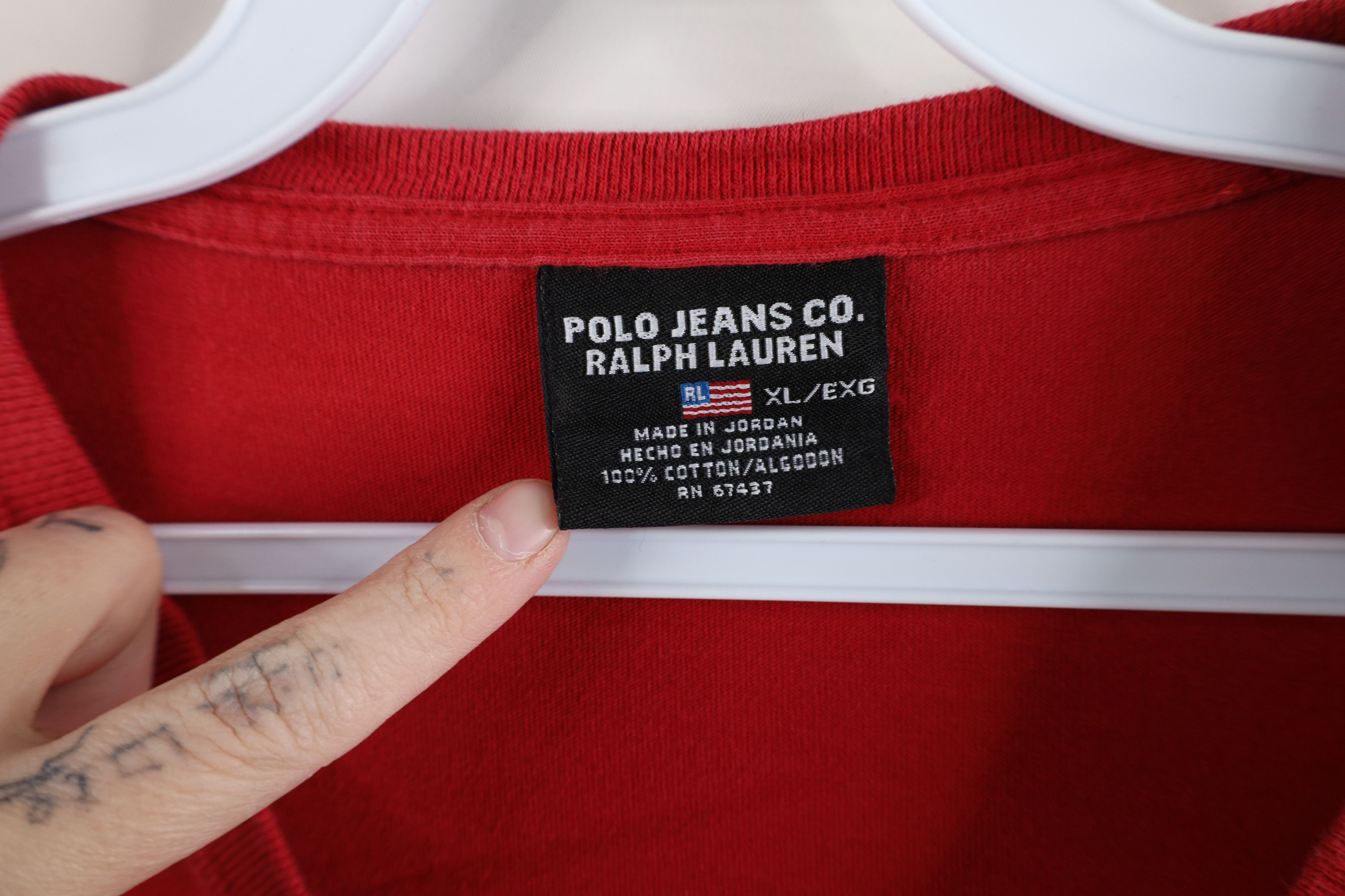 Ralph Lauren × Vintage Vintage 90s Ralph Lauren Block Chain Stitch T-Shirt Red Size US XL / EU 56 / 4 - 8 Thumbnail