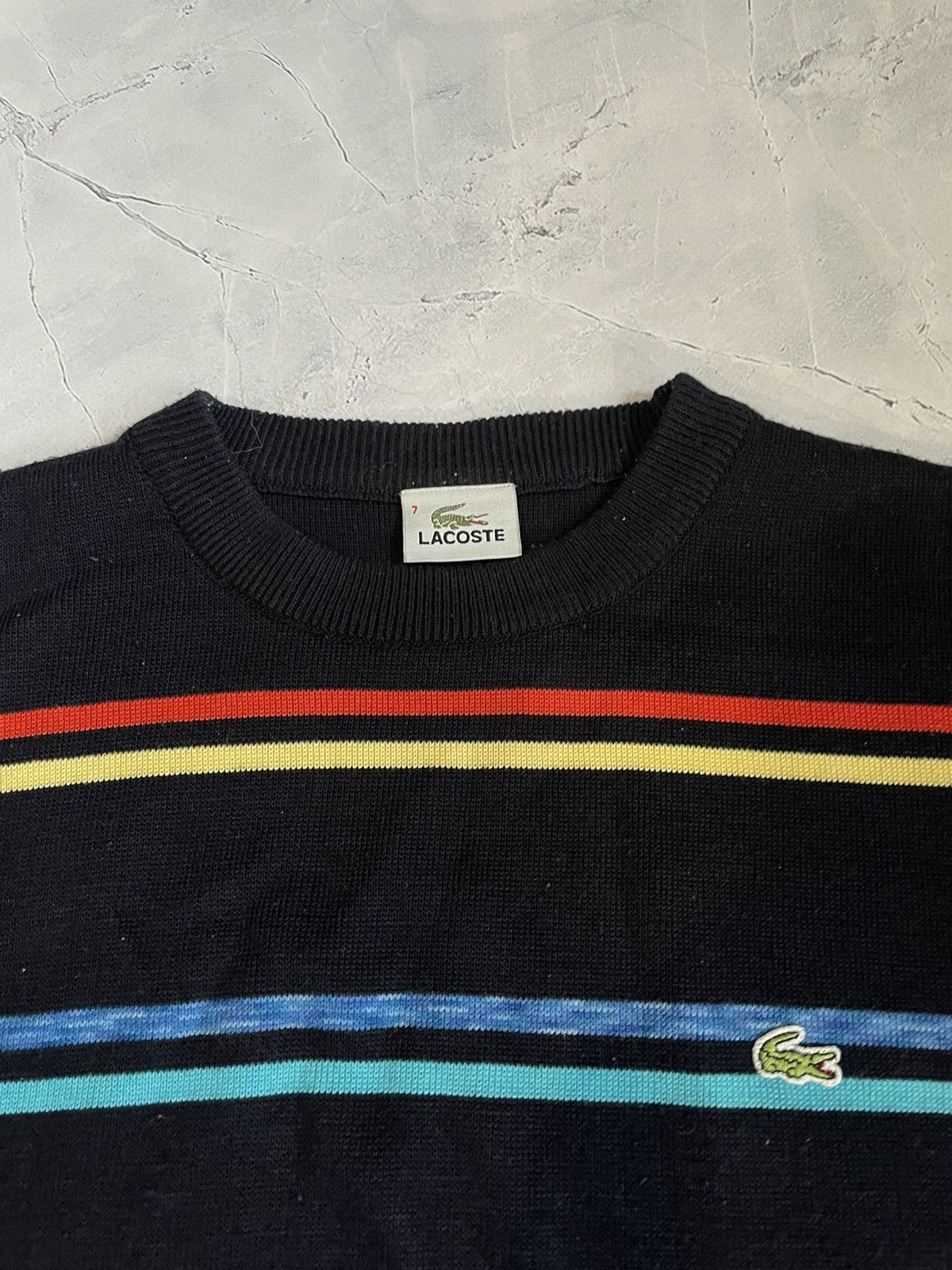 Lacoste × Vintage Mens Vintage Lacoste Stripped Knit Sweater Size US XL / EU 56 / 4 - 4 Thumbnail