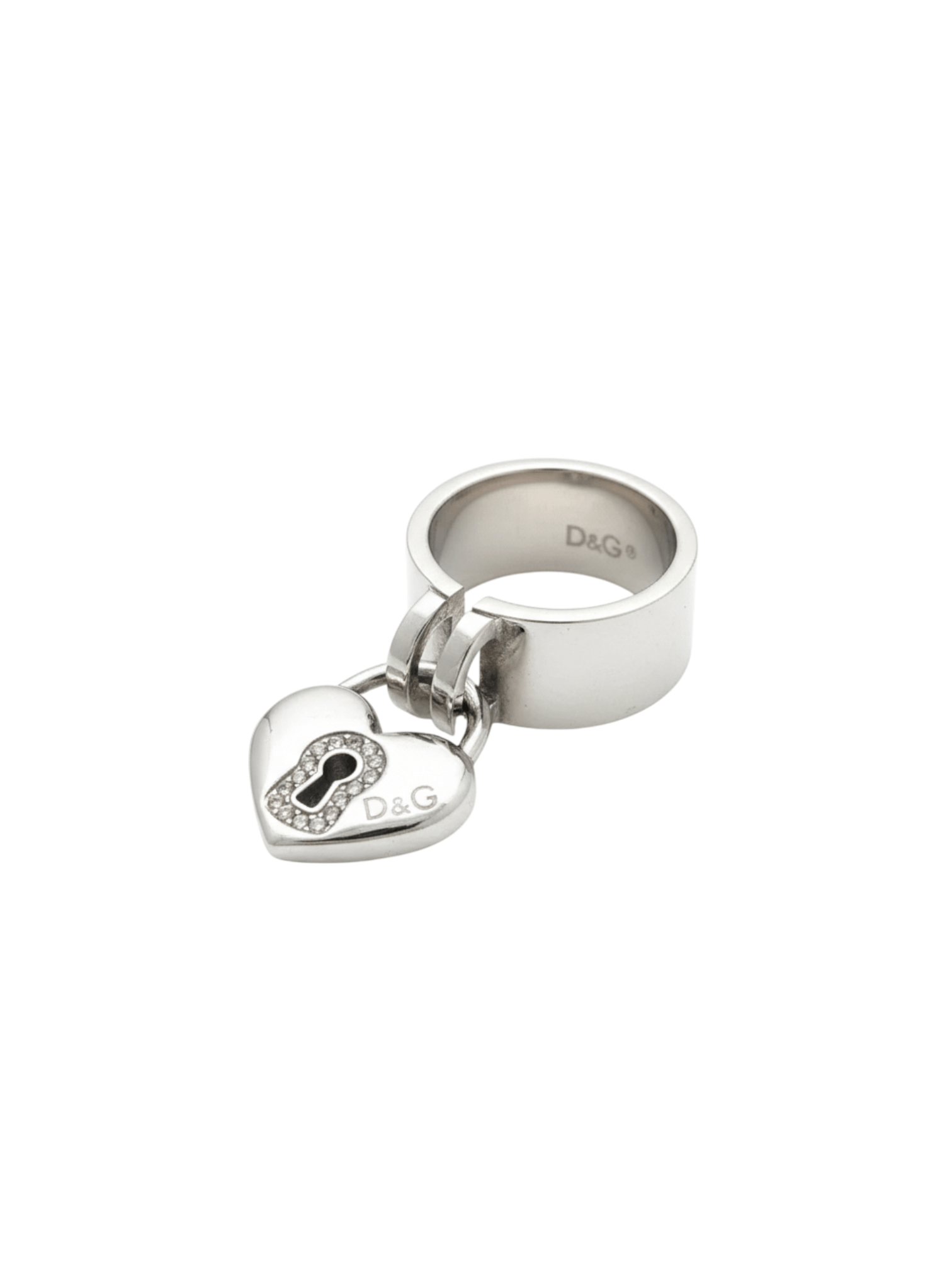 Dolce & Gabbana D&G Silver Heart Lock Charm Ring with Crystal Inset, 2000s Size ONE SIZE - 1 Thumbnail