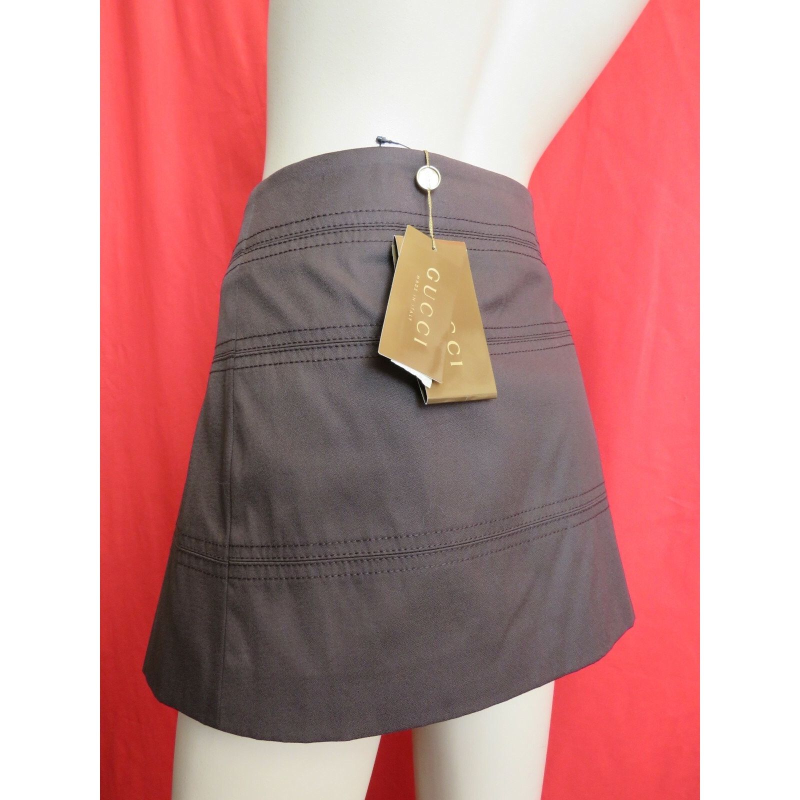 Gucci GUCCI 212891 BROWN COTTON JEWELED TURNLOCKS BUCKLE SKIRT 44 Size 30" / US 8 / IT 44 - 7 Thumbnail