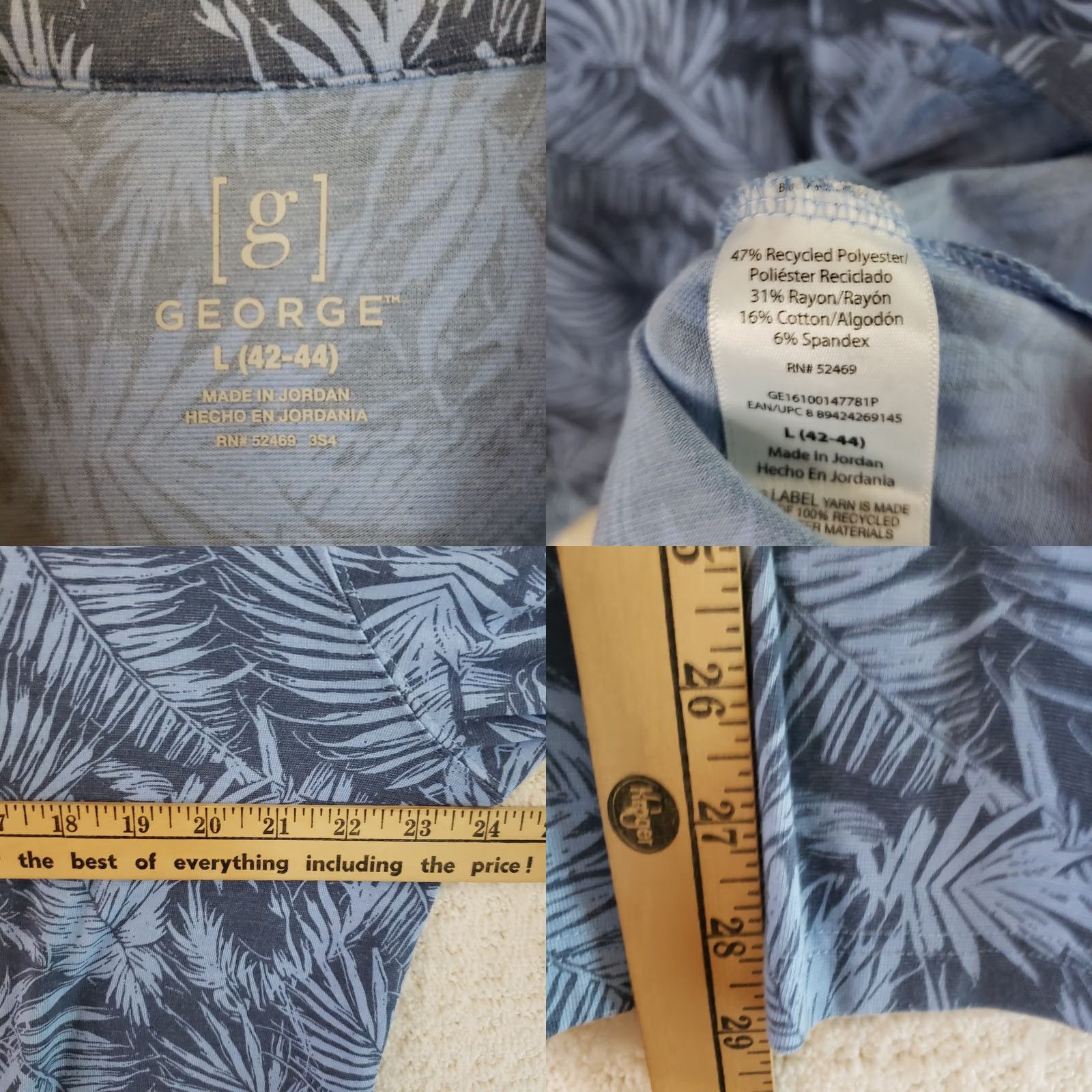 George George Hawaiian Short Sleeve Button Shirt Men Lg Blue Floral Shirt Size US L / EU 52-54 / 3 - 8 Thumbnail