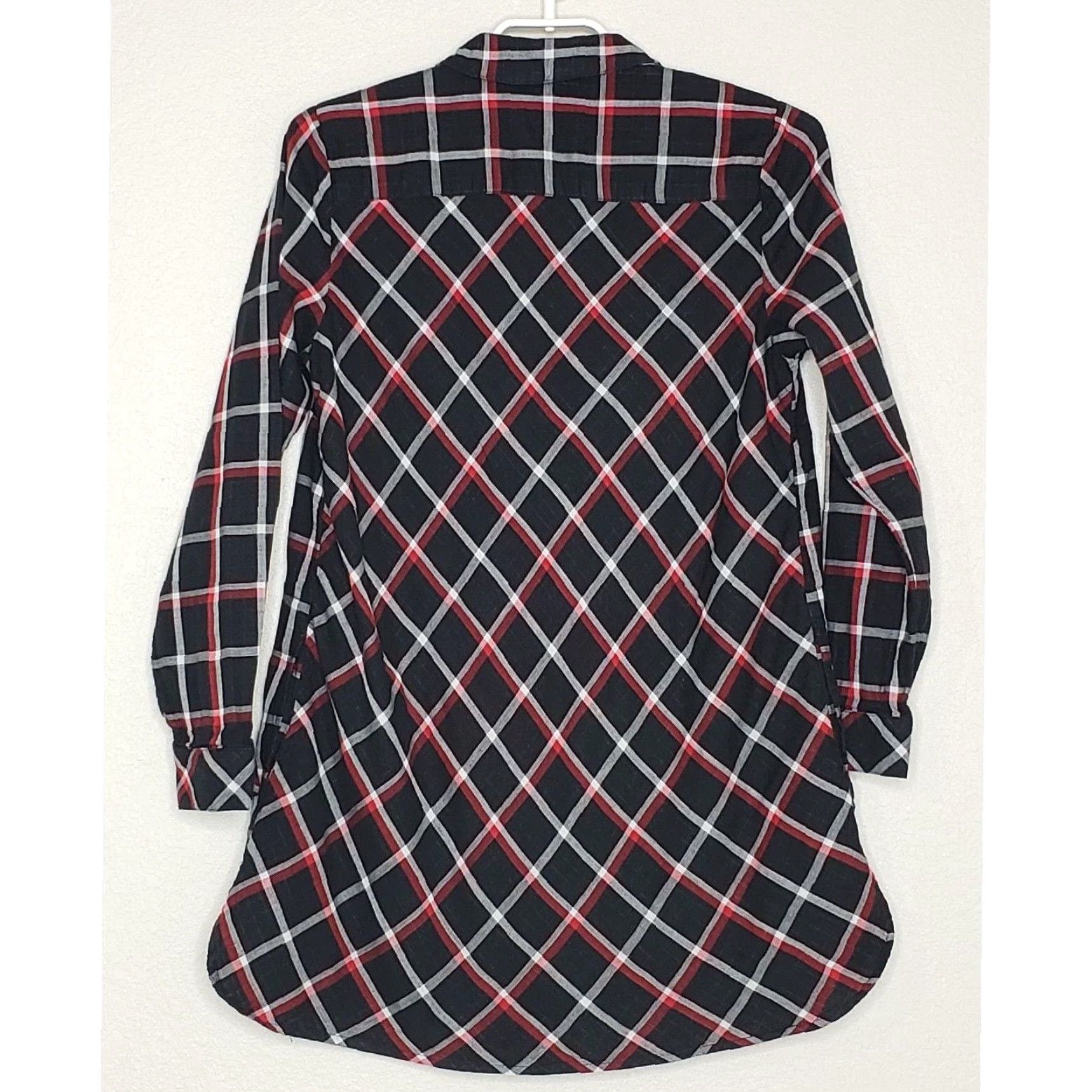 J. Jill VINTAGE J.Jill Tunic Shirt Dress Short S Red Black White Plaid Collared Button Down 100% Cotton Womens Size S / US 4 / IT 40 - 2 Thumbnail
