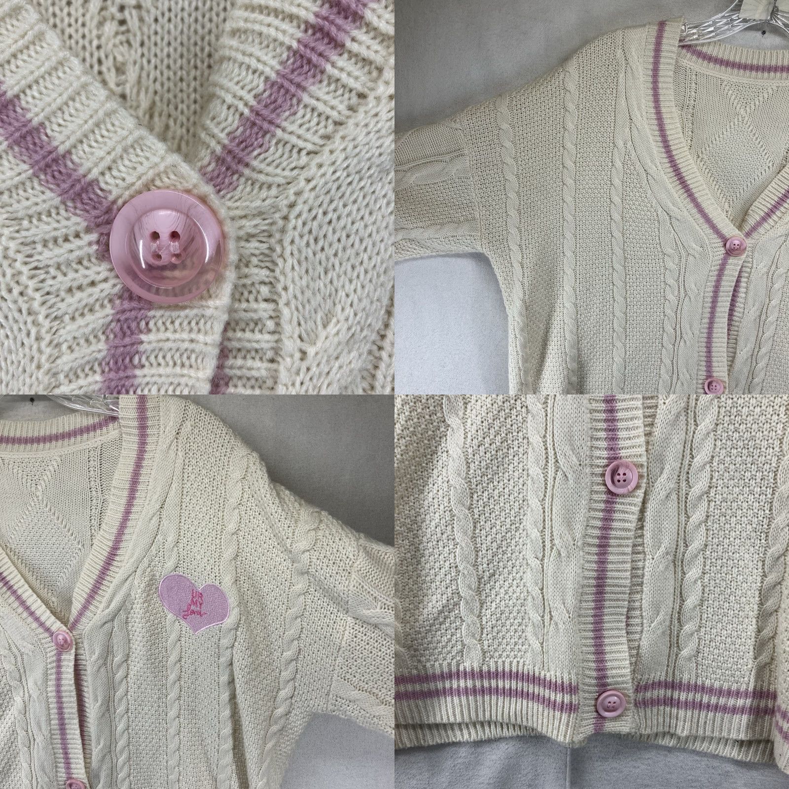 Vintage Lover Cardigan Pink Heart Embroidery Taylor Swift Knit V-Neck Button Loose Fit Womens Cardigan 1989 TV Stars Winter 2024 Vintage Style TS MED Size M / US 6-8 / IT 42-44 - 8 Thumbnail